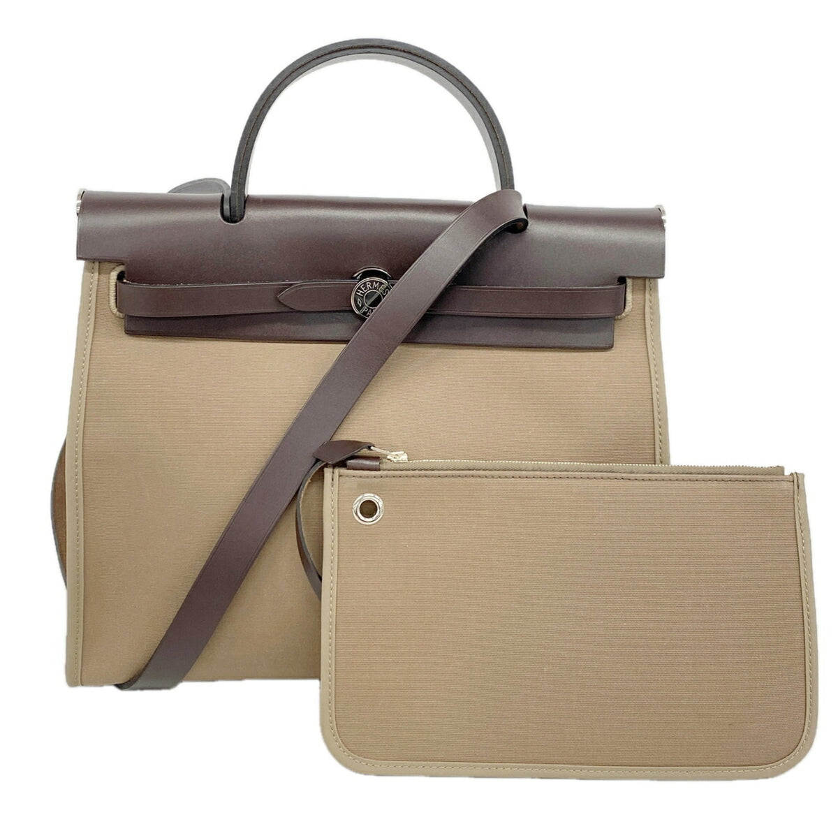 Hermes Etoupe Gray Toile Officier Handbag (Pre-Owned)