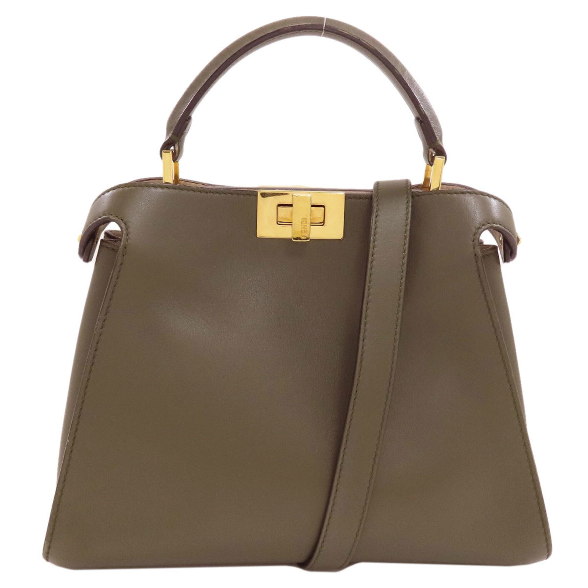 Fendi Peekaboo Khaki Leather Handbag (Pre-Owned)