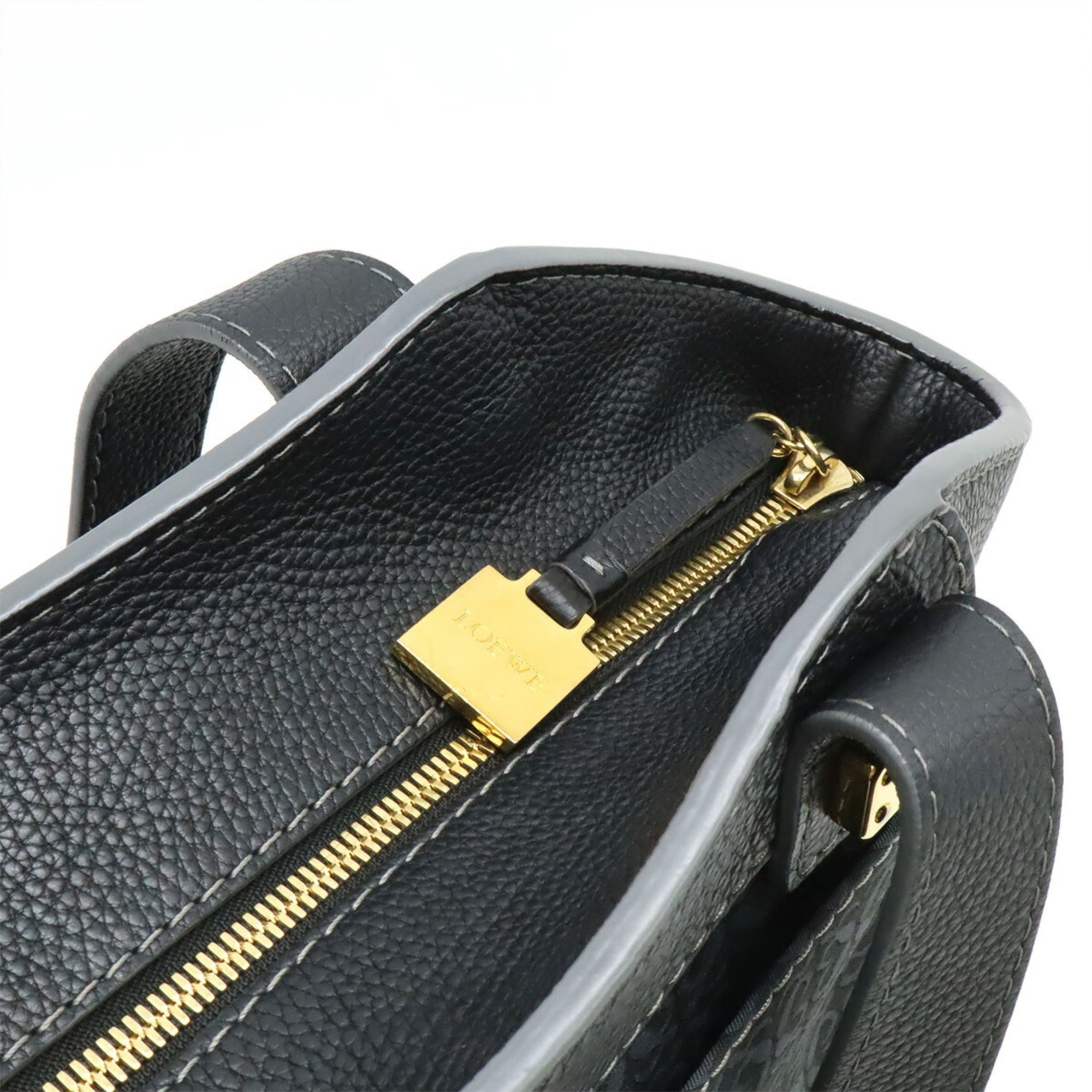 Loewe Dark Gray Nylon Canvas Leather Shoulder Bag Tote Bag (Pre-Owned)