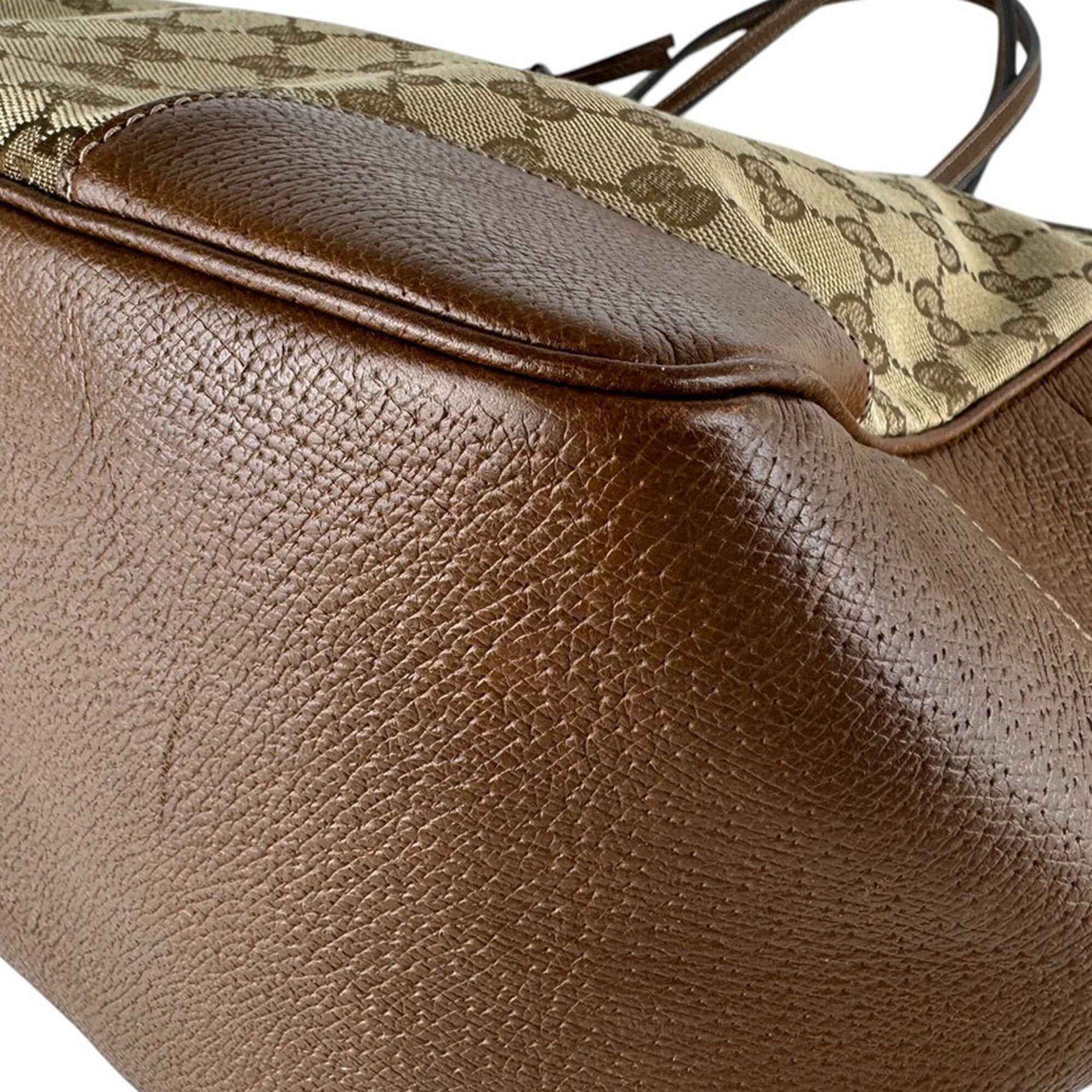 Gucci Brown Gg Canvas Leather Handbag (Pre-Owned)