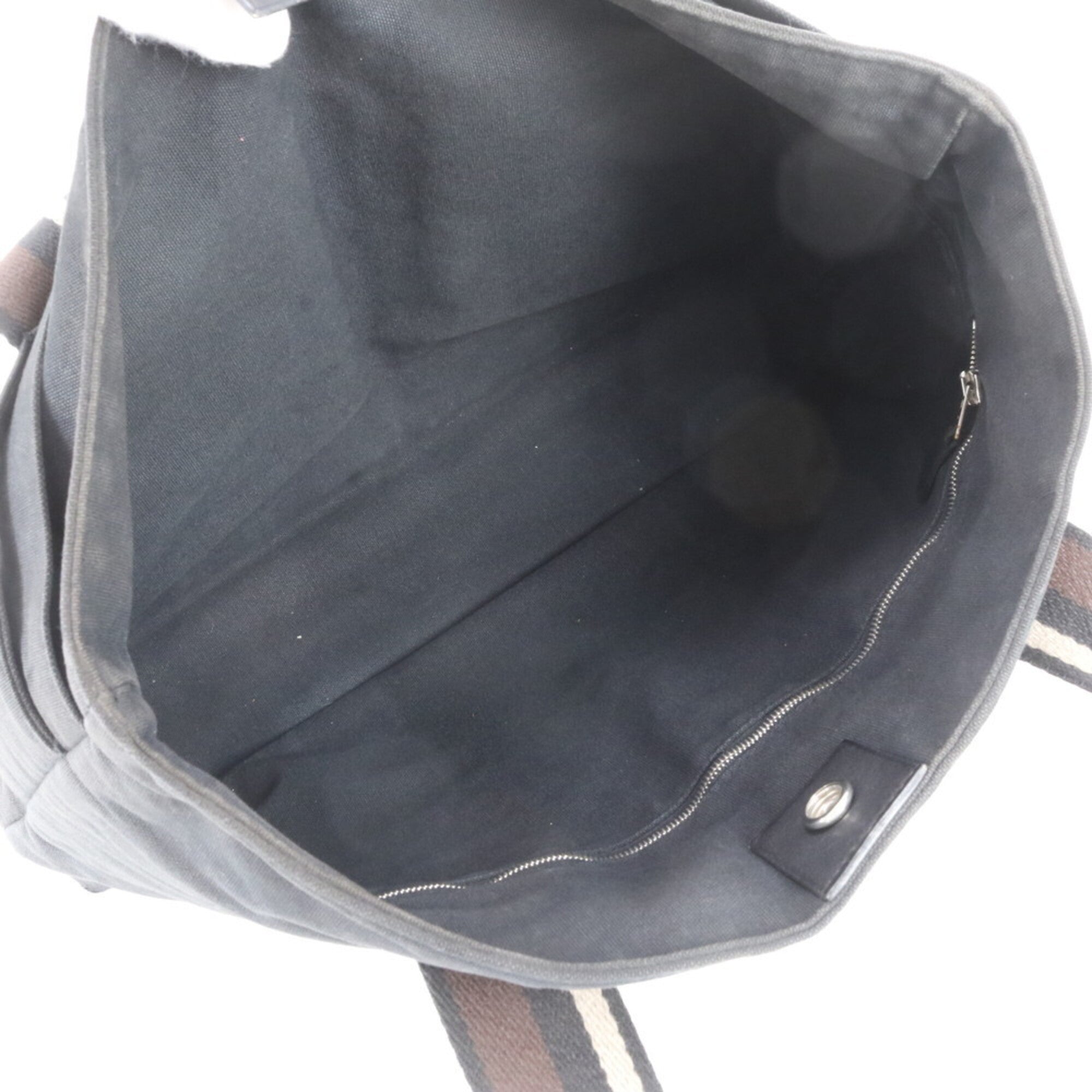 Hermes Black Leather Canvas Shoulder Bag Tote Bag (Pre-Owned)
