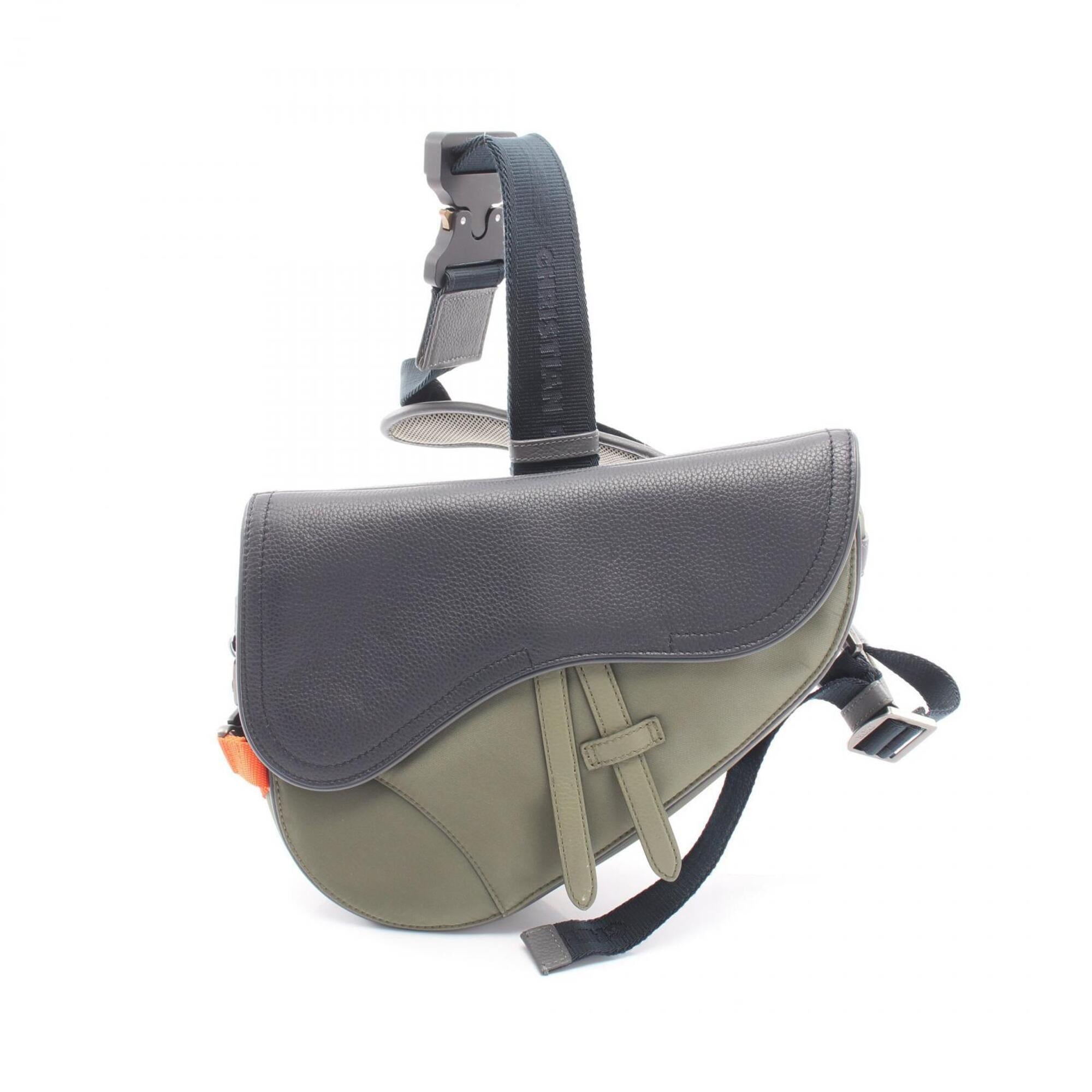 Christian Dior Gray Khaki Nylon Leather Fanny Pack Handbag Saddle Bag (Pre-Owned)