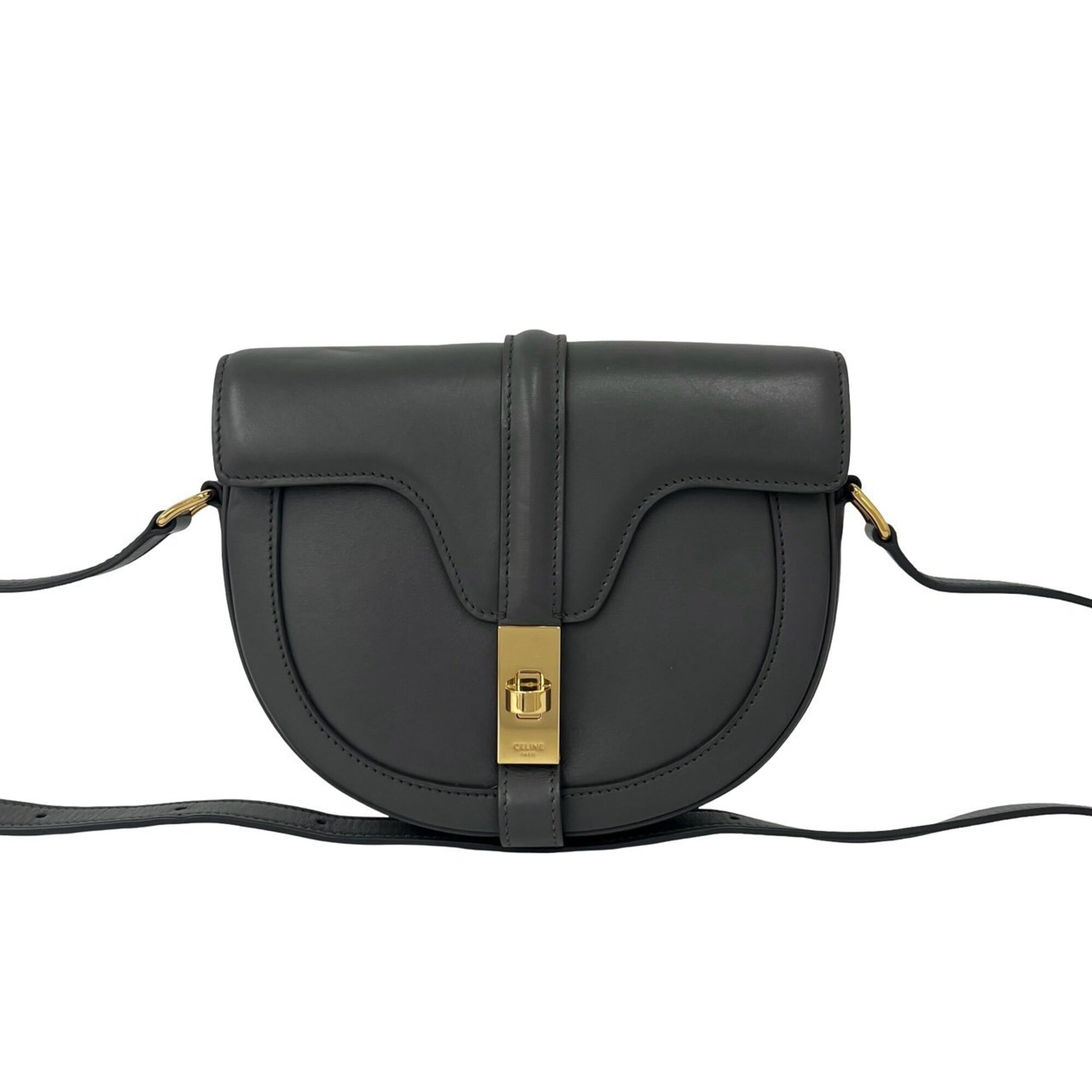 Celine Gray Leather Crossbody Bag Pochette Shoulder Bag (Pre-Owned)