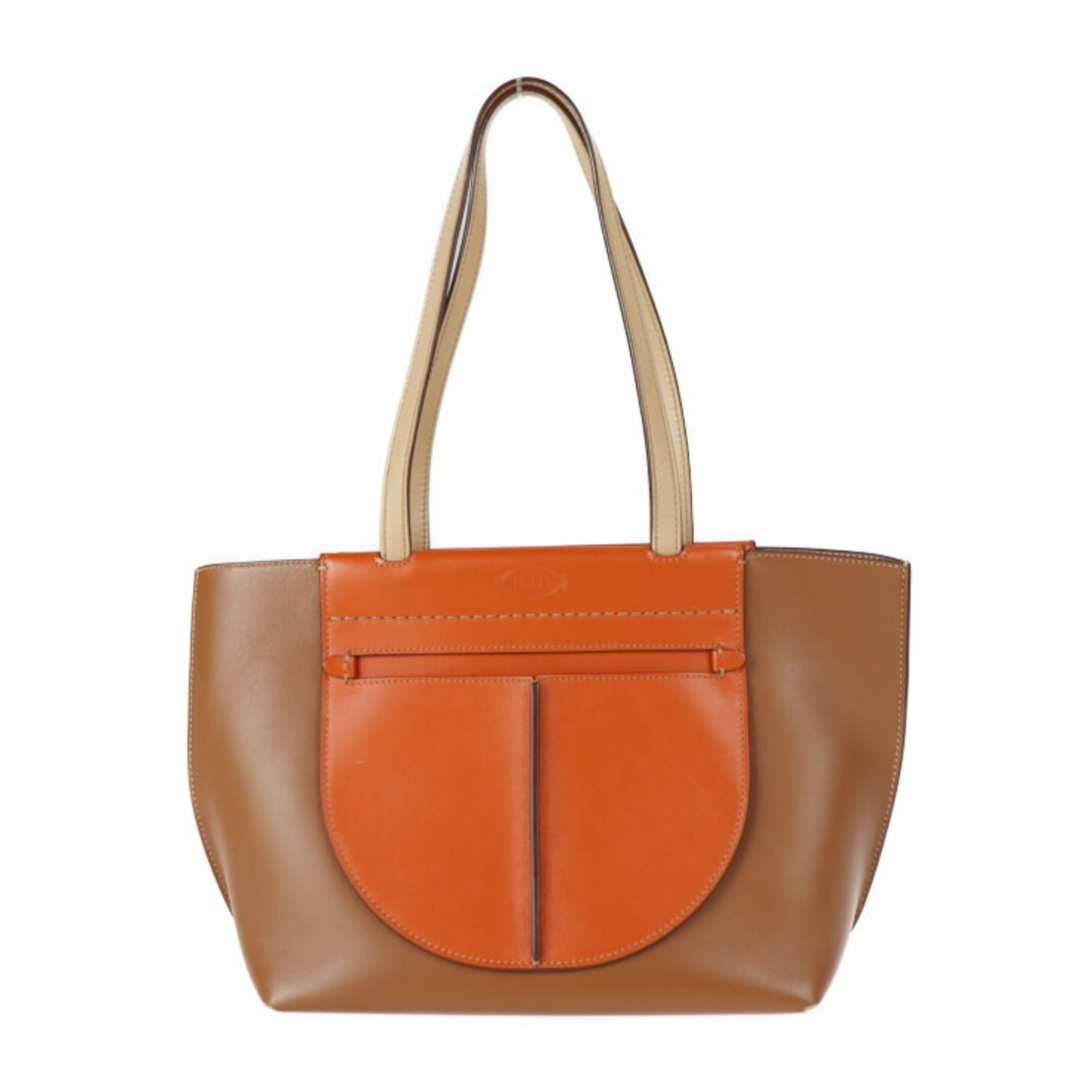 Tod's Beige Brown Orange Leather Handbag Shoulder Bag Tote Bag (Pre-Owned)