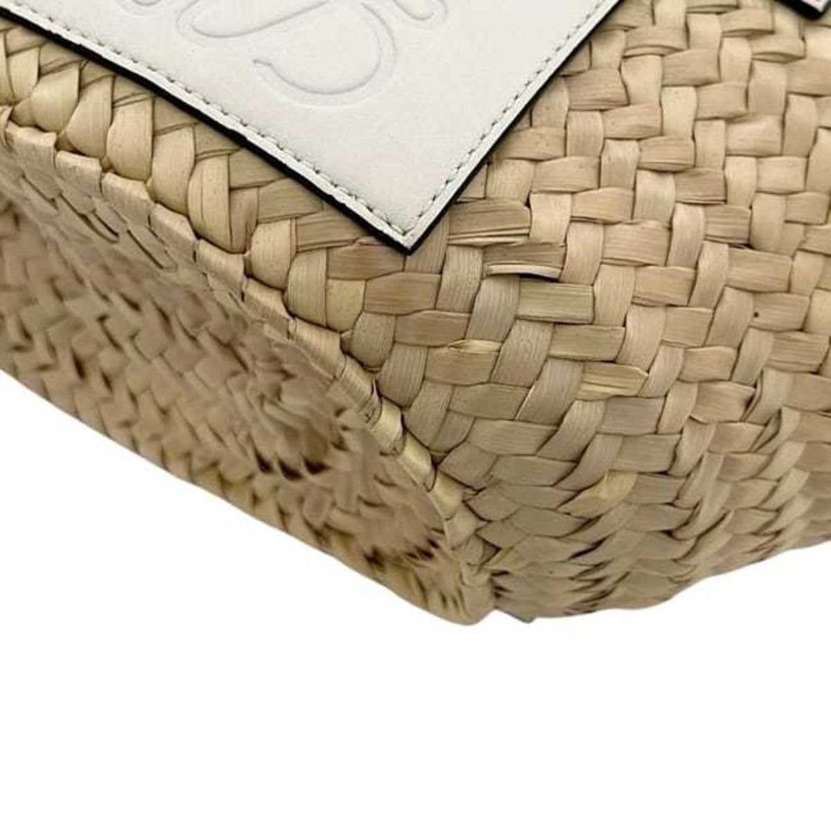 Loewe Beige White Raffia Leather Basket Handbag (Pre-Owned)