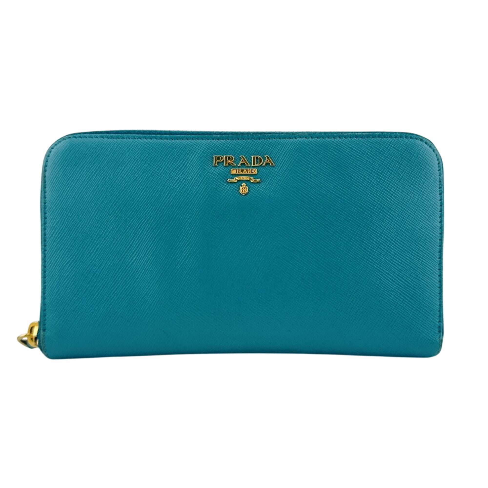 Prada Saffiano Blue Leather Long Wallet (Bi-Fold) (Pre-Owned)
