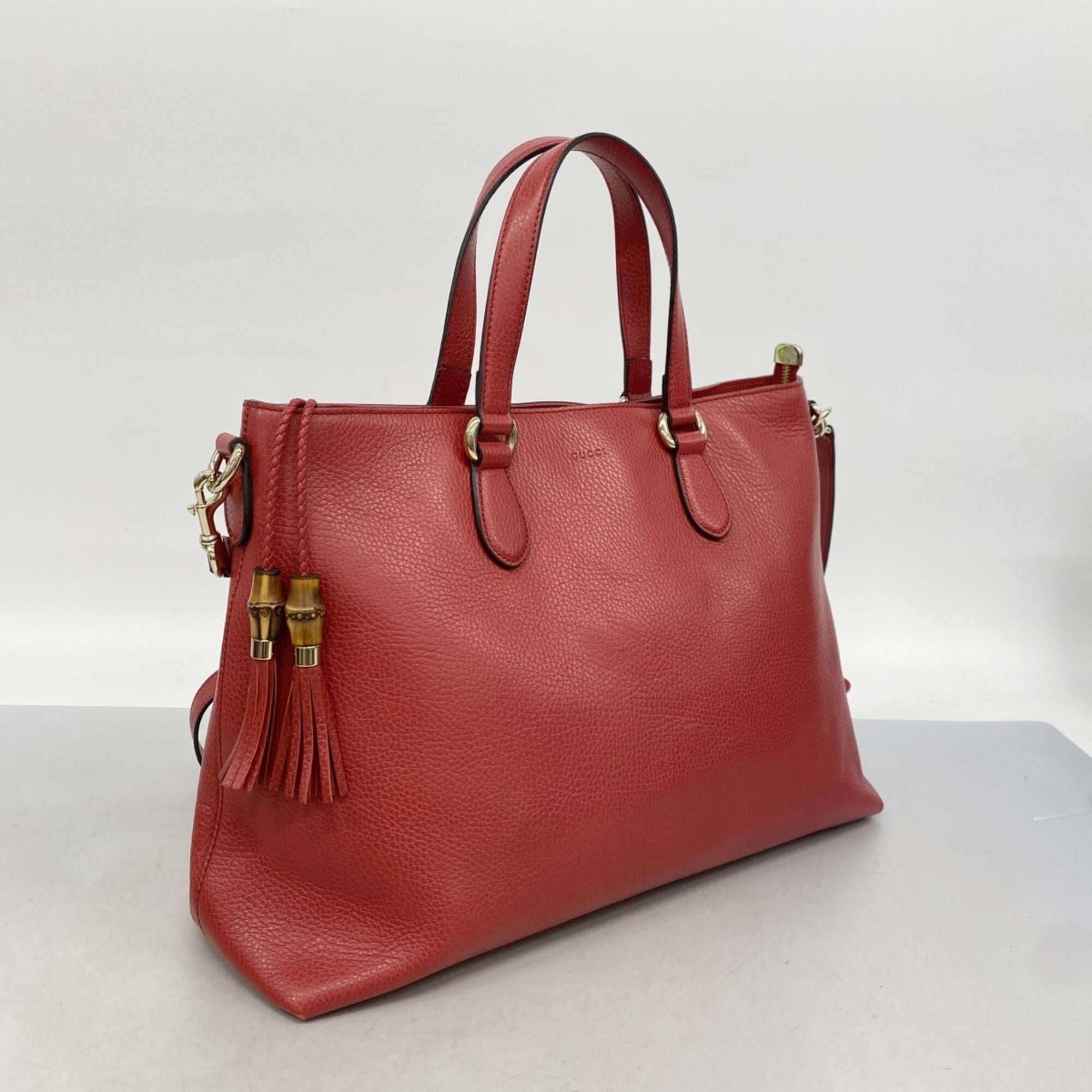 Gucci Red Color Leather Tote Bag (Pre-Owned)