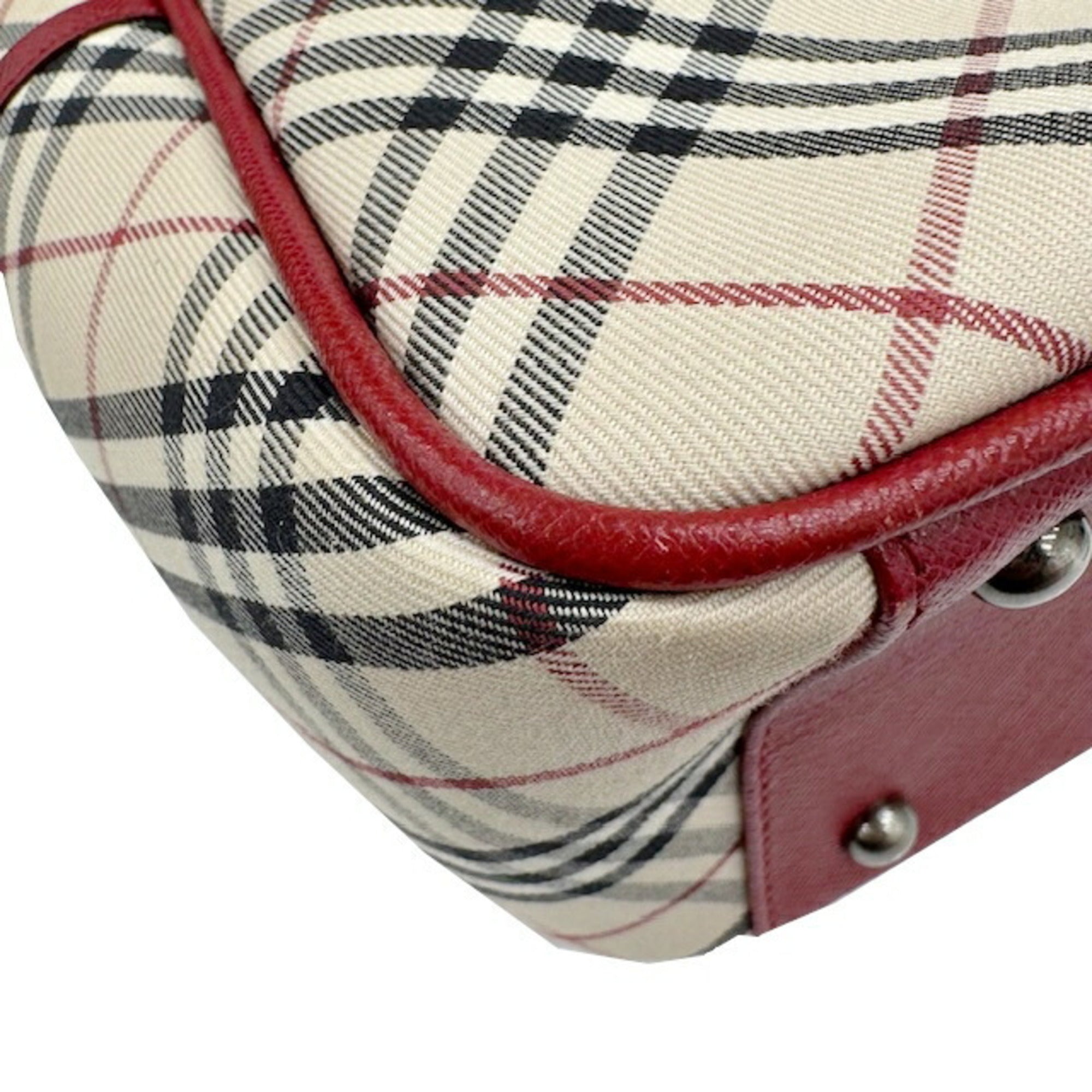 Burberry Beige Red Color Leather Canvas Handbag (Pre-Owned)