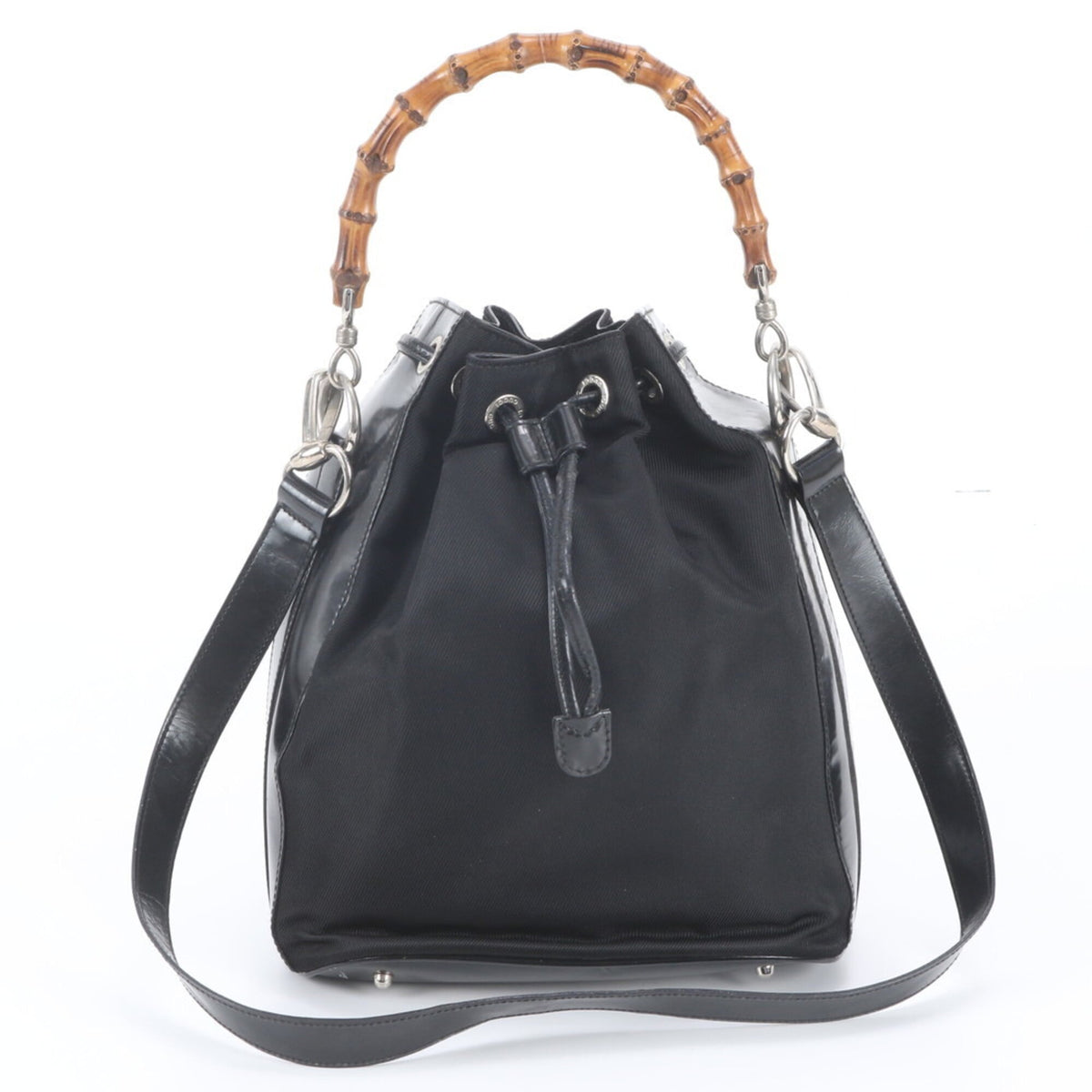 Gucci Black Leather Canvas Handbag Shoulder Bag Tote Bag (Pre-Owned)