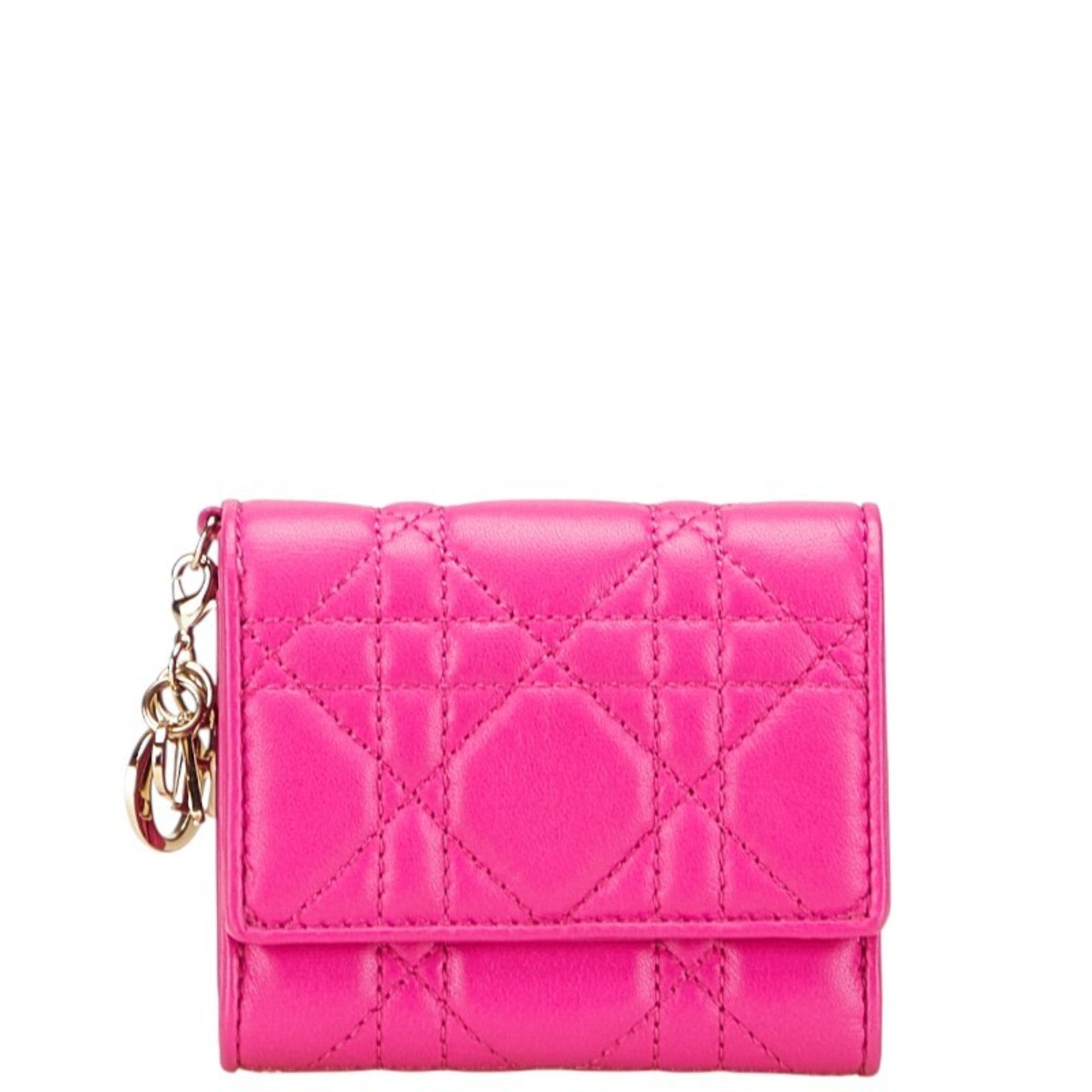 Christian Dior Lady Dior Pink Leather Wallet (Tri-Fold) (Pre-Owned)