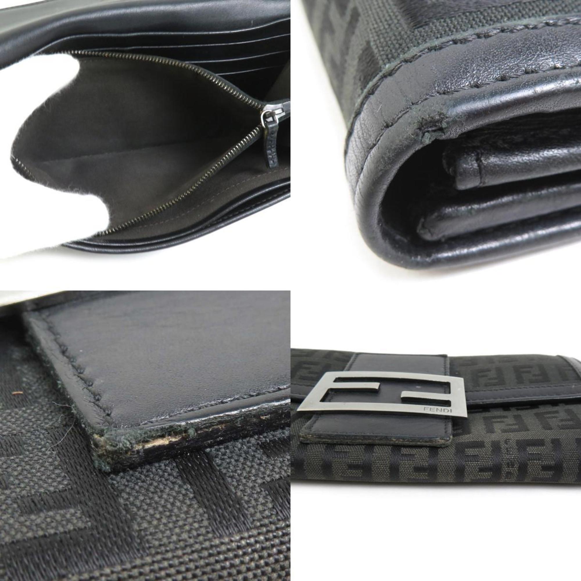 Fendi Black Canvas Leather Long Wallet (Tri-Fold) (Pre-Owned)