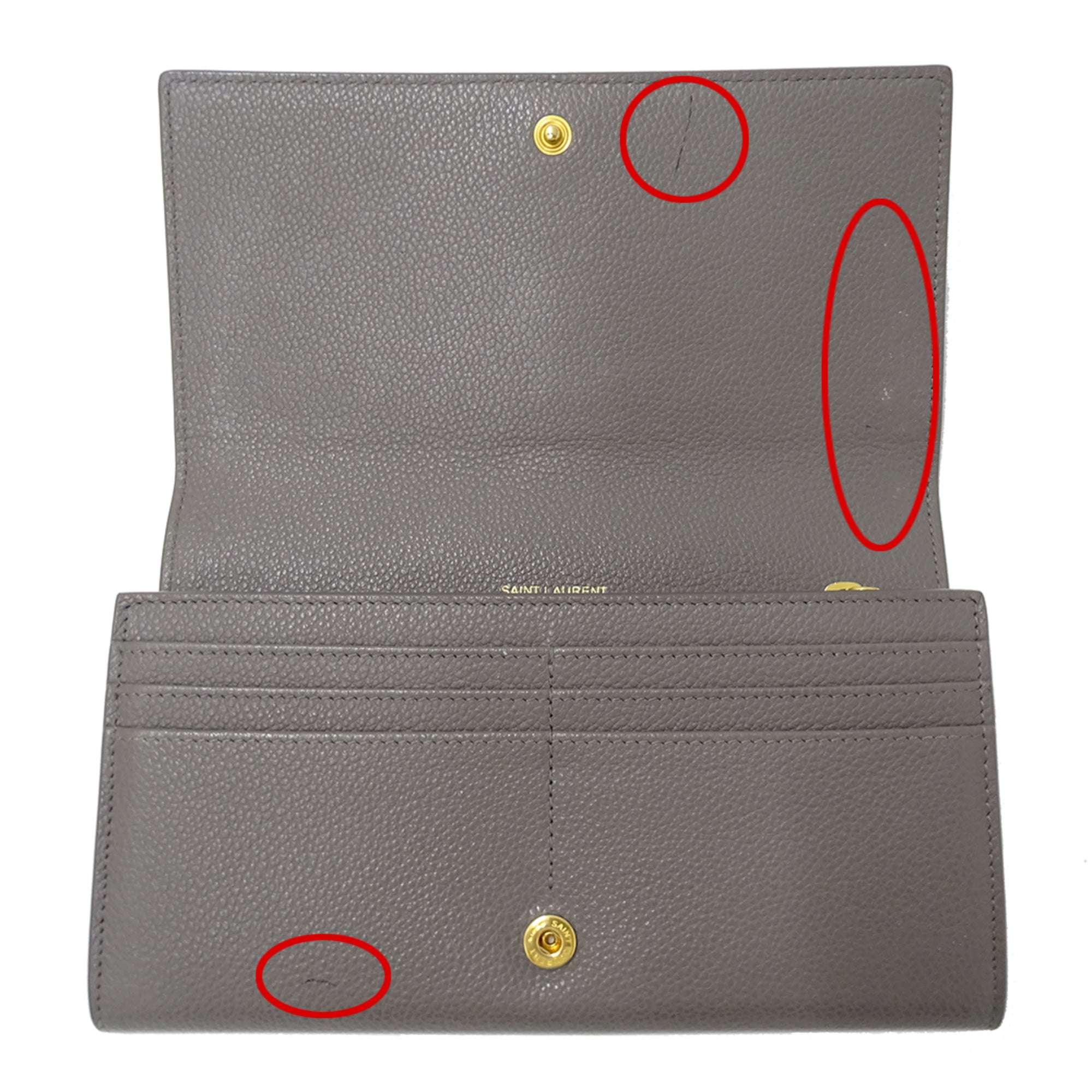 Saint Laurent Gray Leather Long Wallet (Bi-Fold) (Pre-Owned)