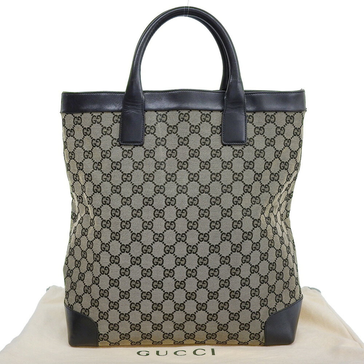 Gucci Gray Navy Gg Canvas Leather Handbag (Pre-Owned)