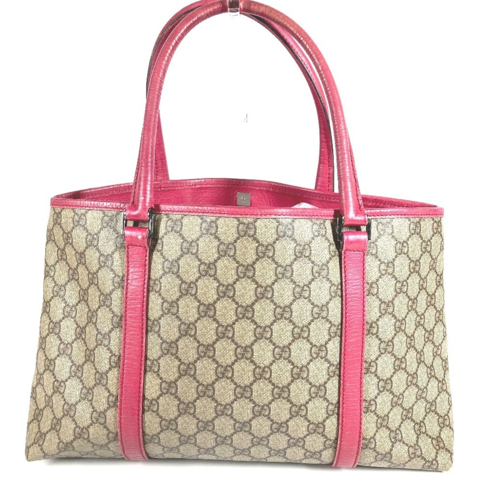 Gucci Beige Pink Gg Supreme Canvas Leather Shoulder Bag Tote Bag (Pre-Owned)