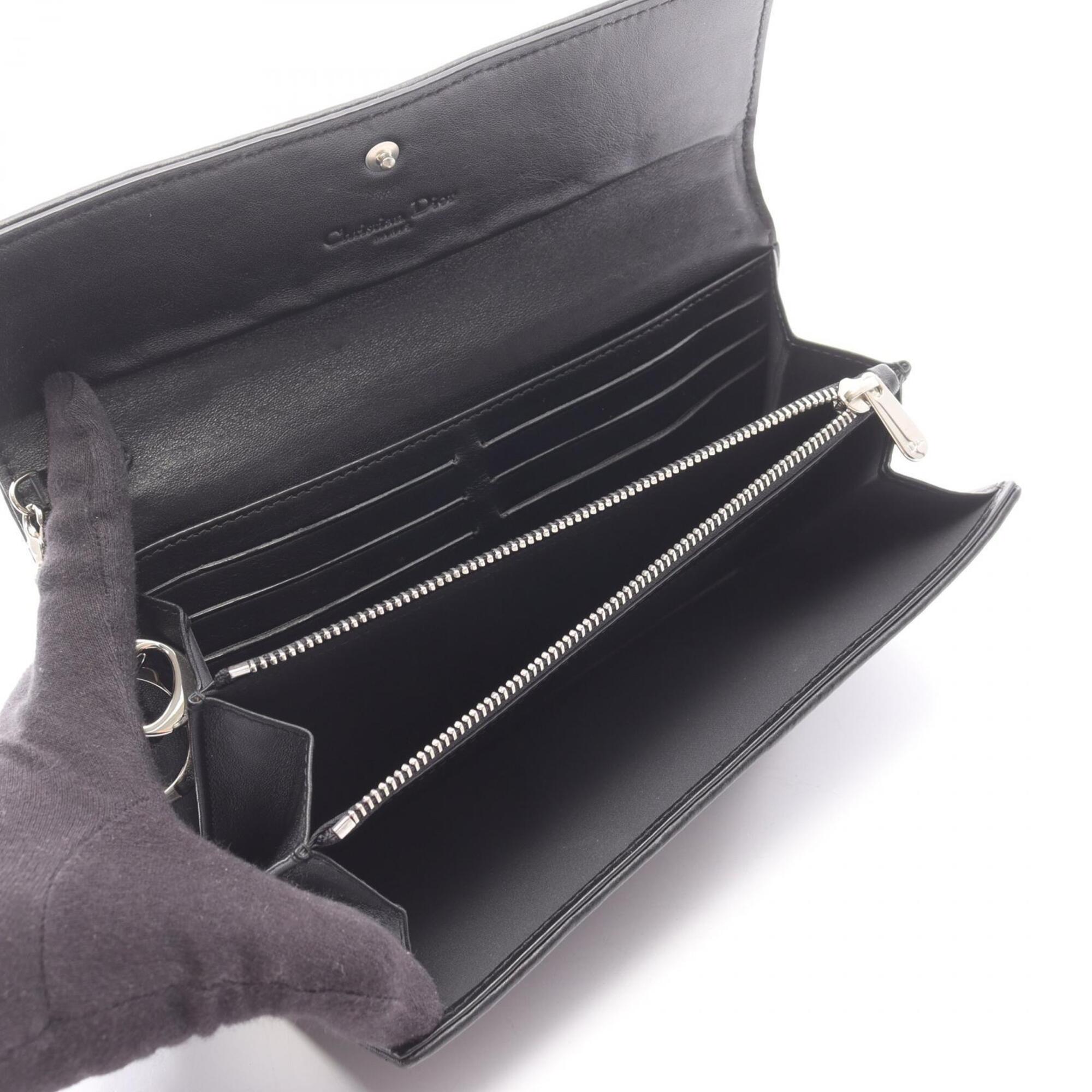 Christian Dior Black Leather Long Wallet (Bi-Fold) (Pre-Owned)