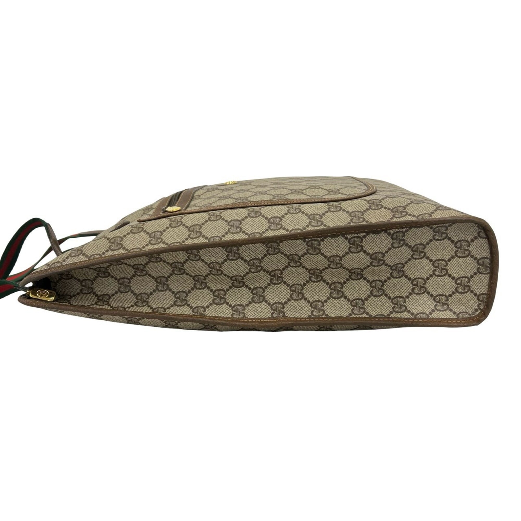 Gucci Brown Green Red Color Leather Pvc Tote Bag (Pre-Owned)