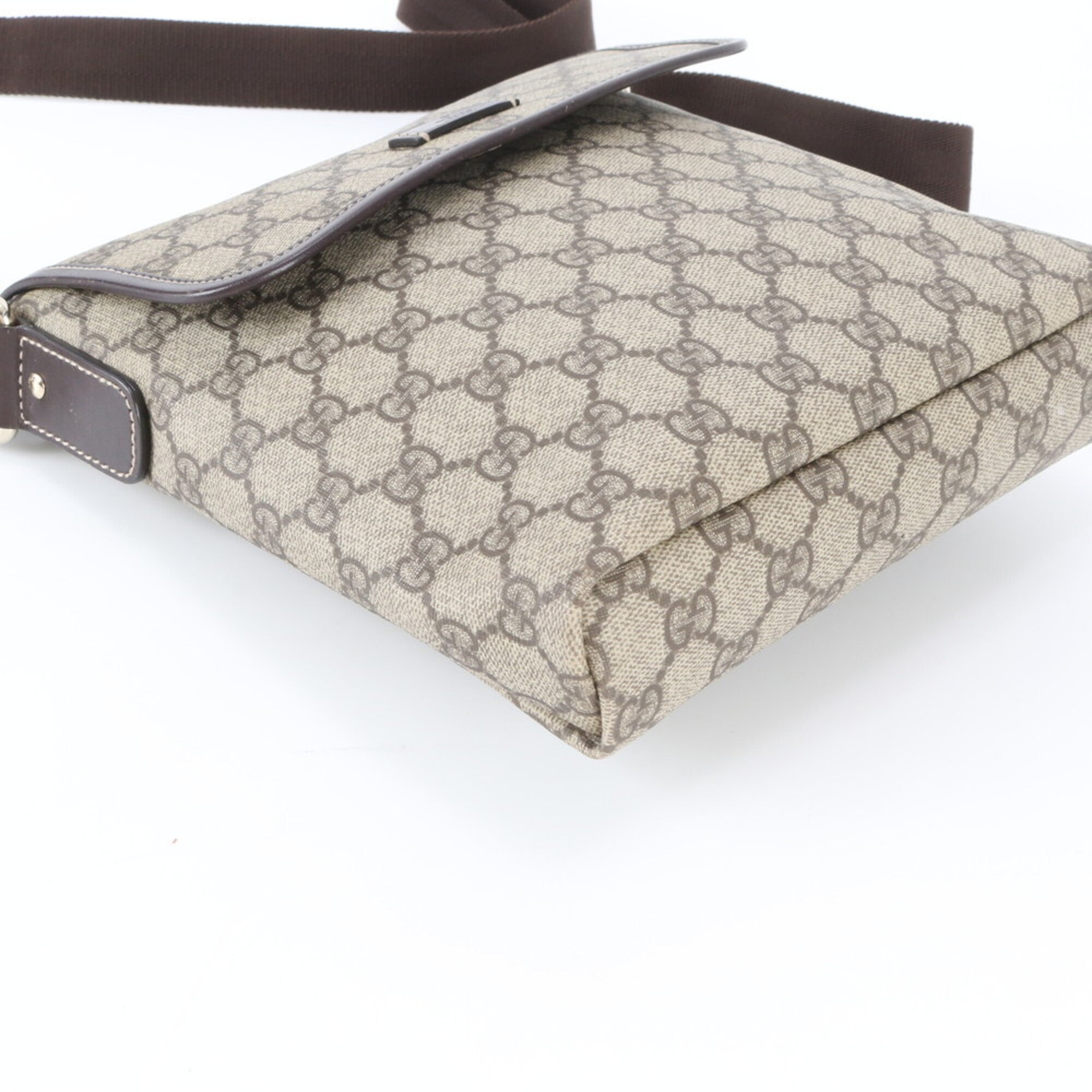 Gucci Beige Leather Coated Canvas Messenger Bag Shoulder Bag (Pre-Owned)
