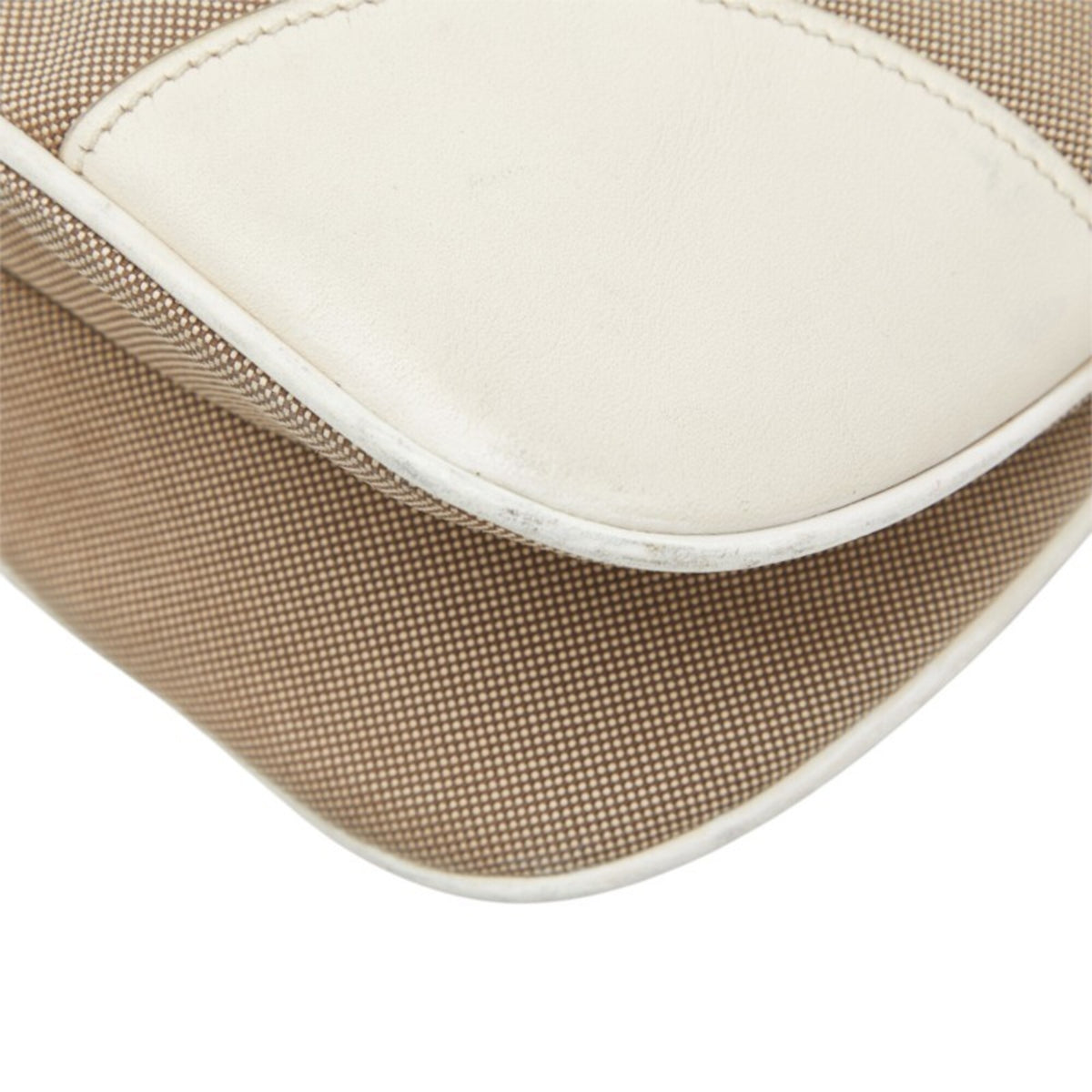 Prada Beige White Canvas Leather Shoulder Bag (Pre-Owned)