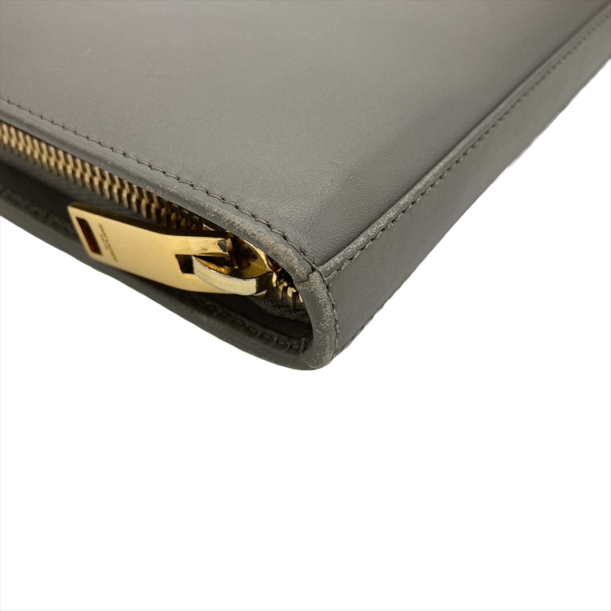 Saint Laurent Gray Leather Long Wallet (Bi-Fold) (Pre-Owned)
