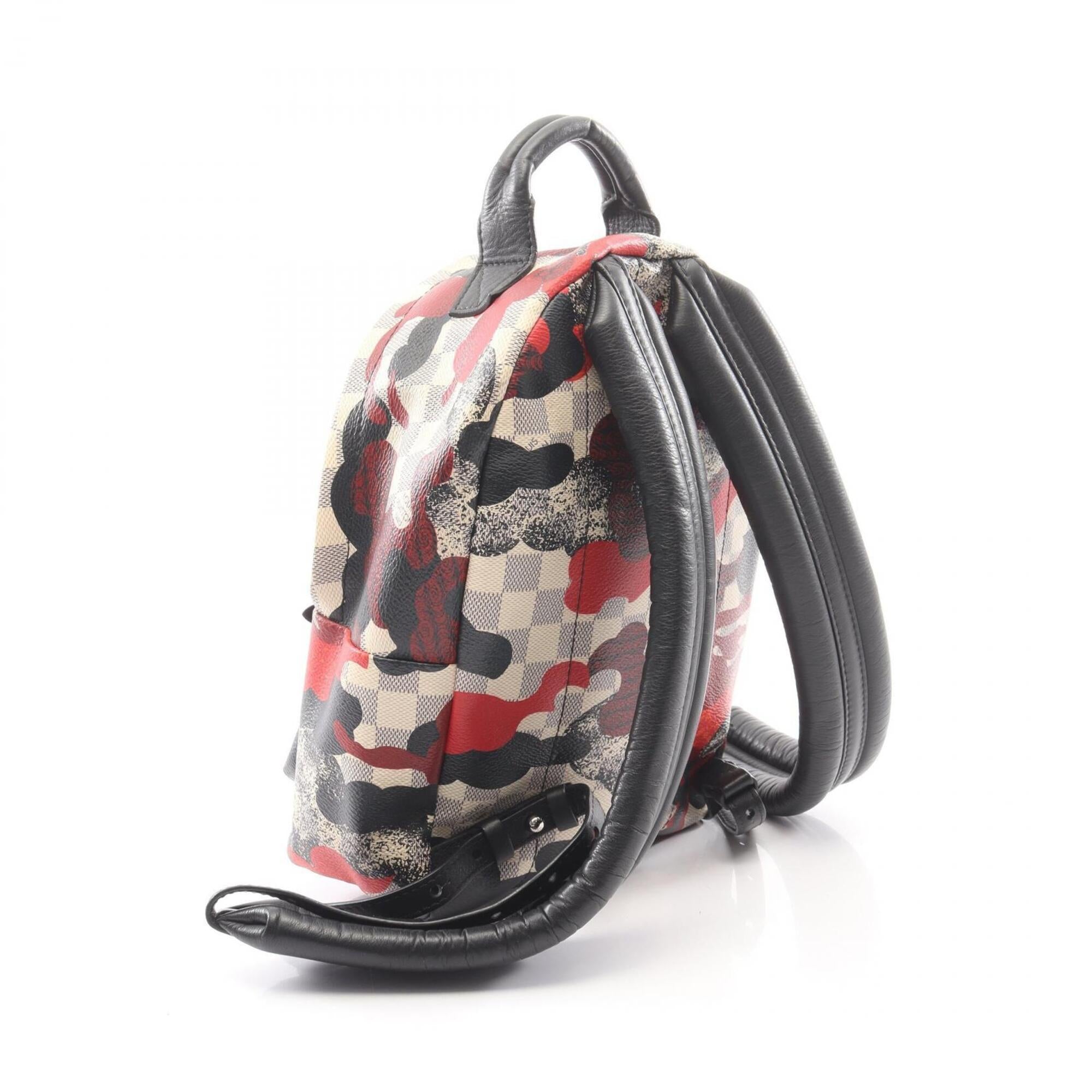 Louis Vuitton Black Red Color White Pvc Coated Canvas Leather Backpack Handbag (Pre-Owned)