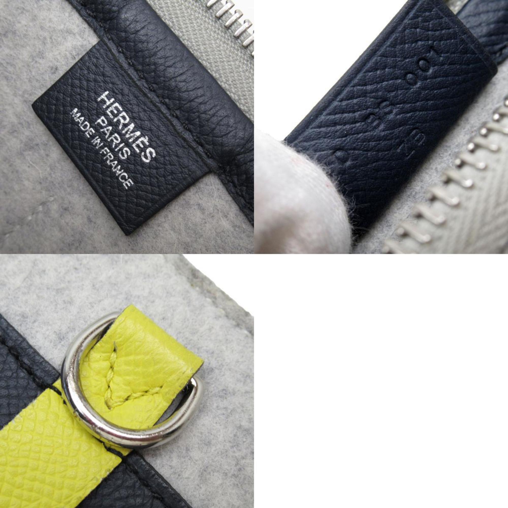 Hermes Light Gray Navy Yellow Felt Epsom Leather Clutch Bag (Pre-Owned)