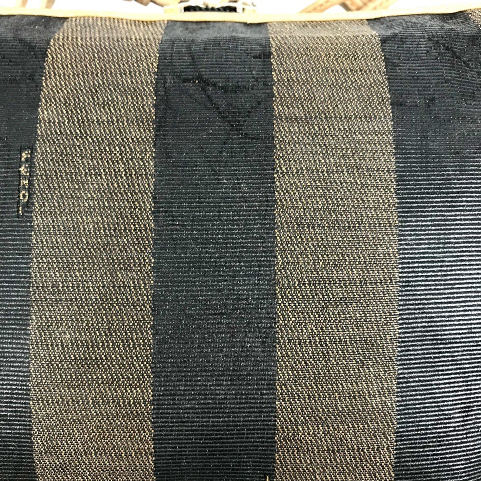 Fendi Pequin Brown Khaki Leather Canvas Shoulder Bag (Pre-Owned)