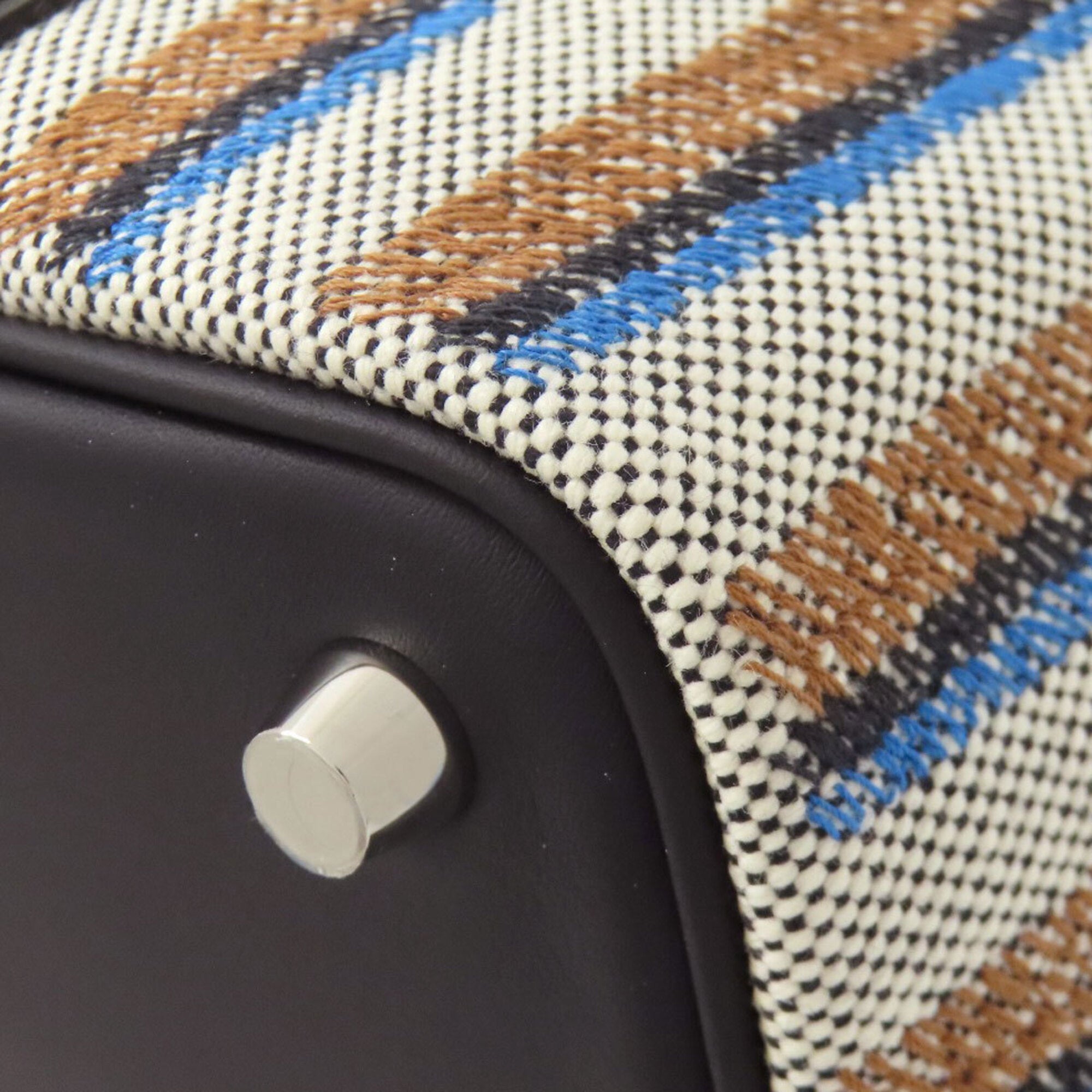 Hermes Black Blue Brown Ecru Toile H Swift Leather Handbag (Pre-Owned)