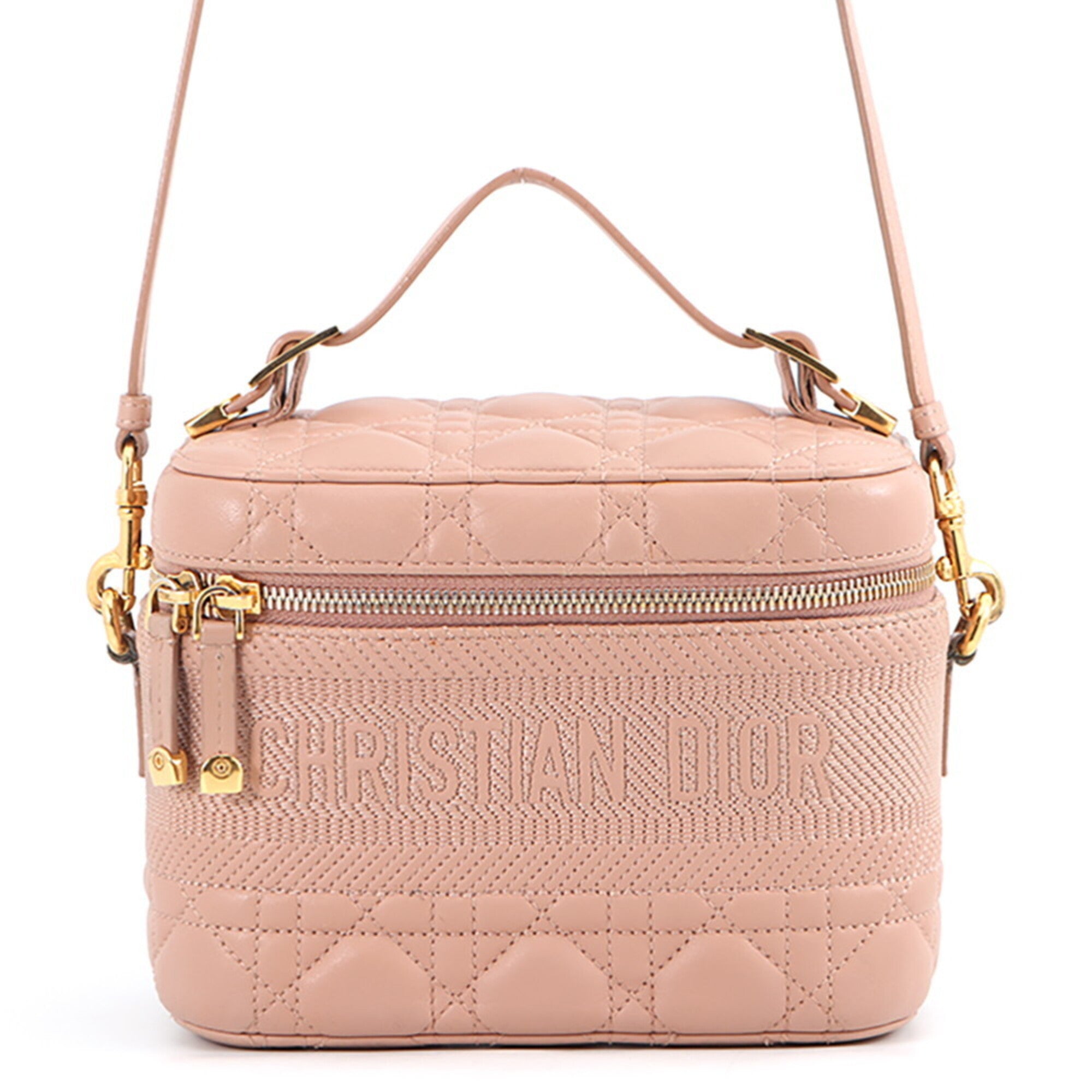 Christian Dior Pink Beige Leather Handbag Vanity Bag (Pre-Owned)