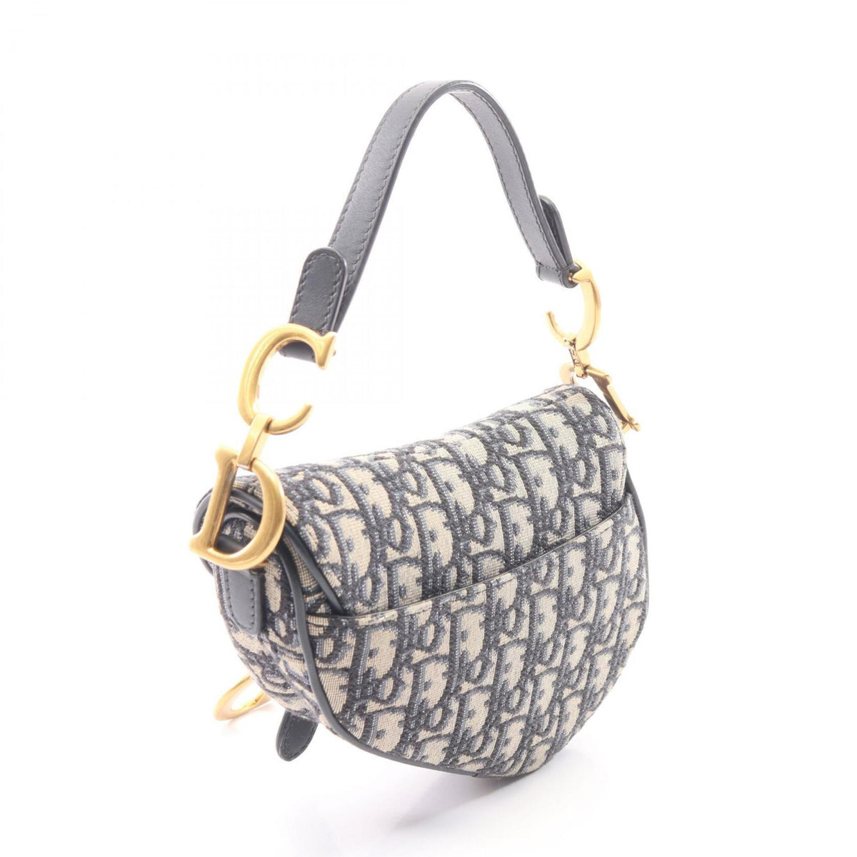 Christian Dior Beige Navy Canvas Leather Handbag Saddle Bag (Pre-Owned)