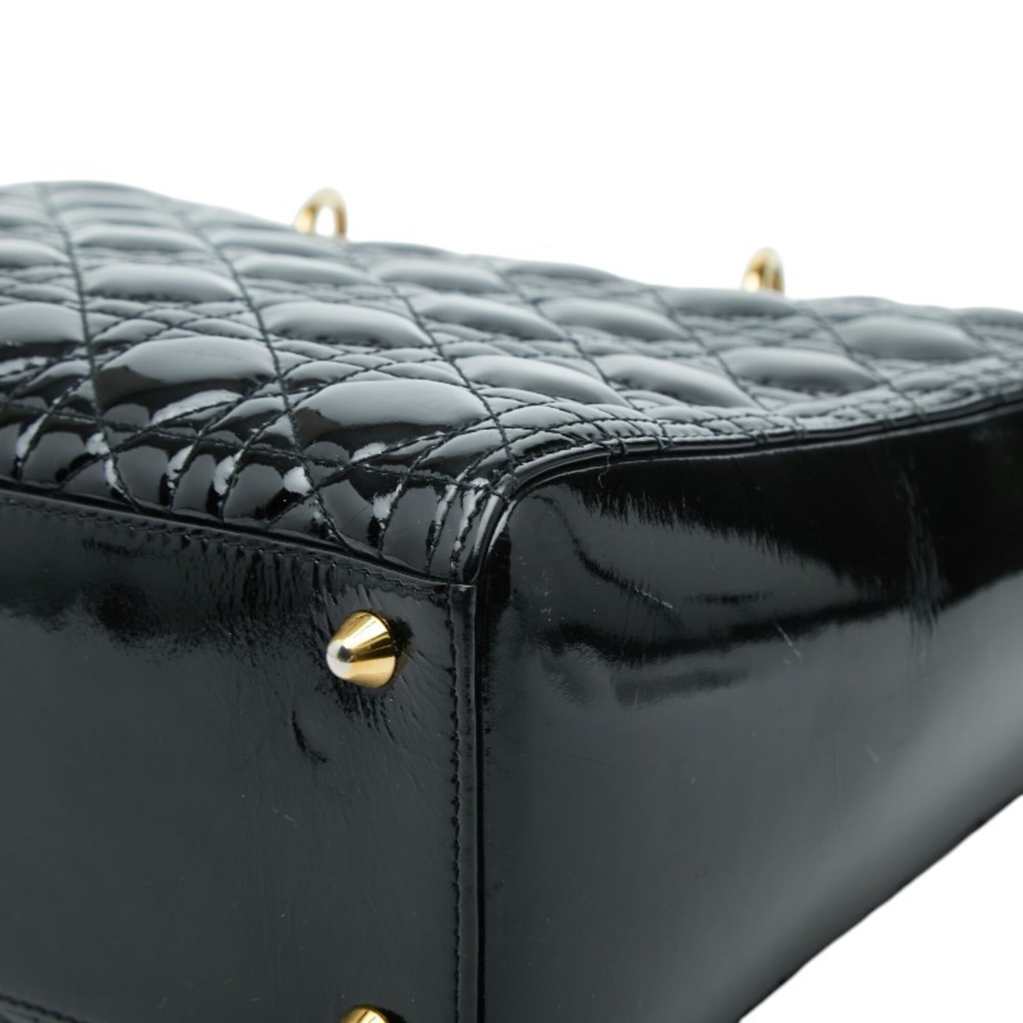 Christian Dior Lady Dior Black Patent Leather Handbag Shoulder Bag (Pre-Owned)