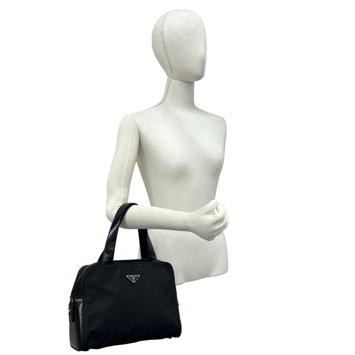Prada Black Nylon Patent Leather Handbag Tote Bag (Pre-Owned)