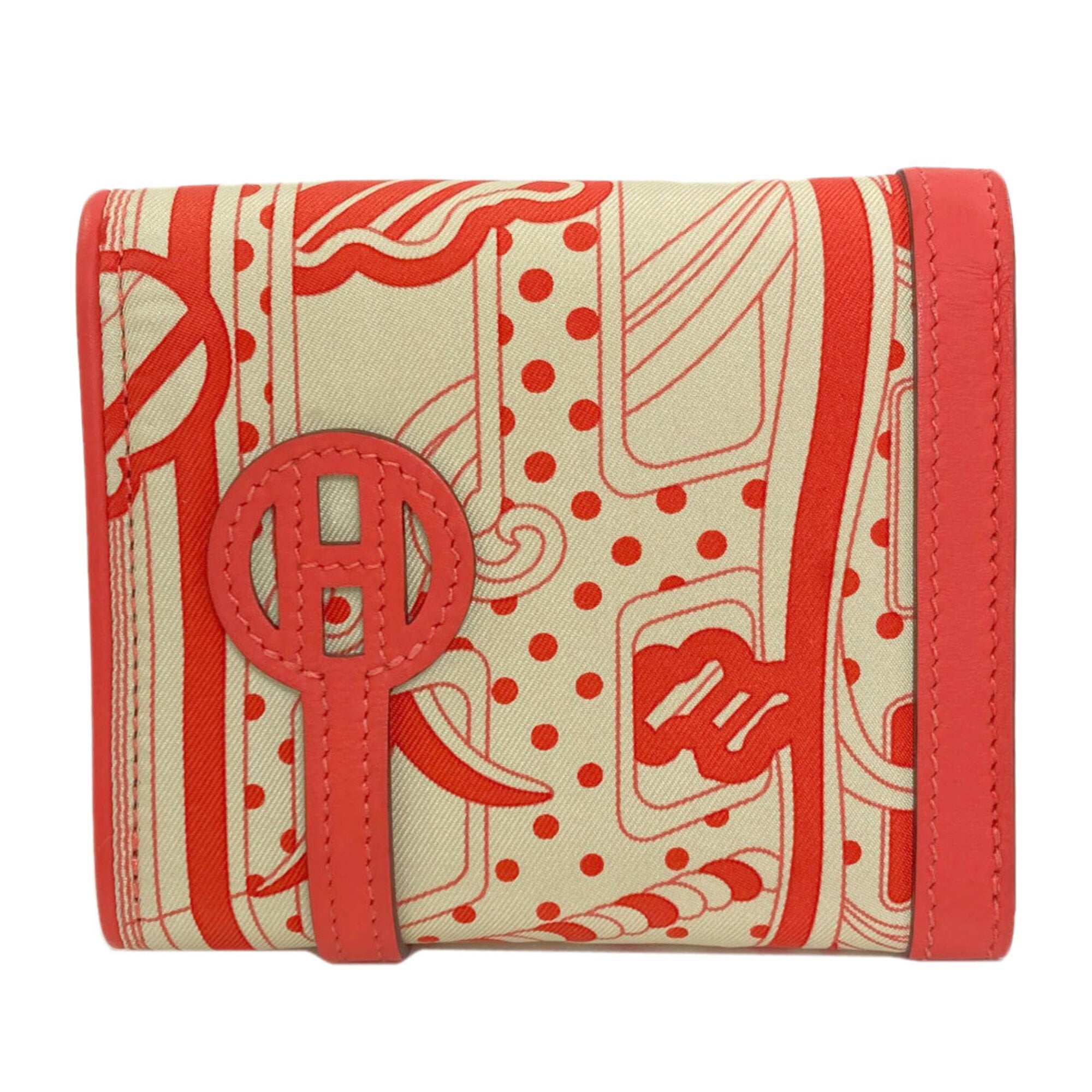 Hermes Beige Red Color Silk Wallet (Bi-Fold) (Pre-Owned)