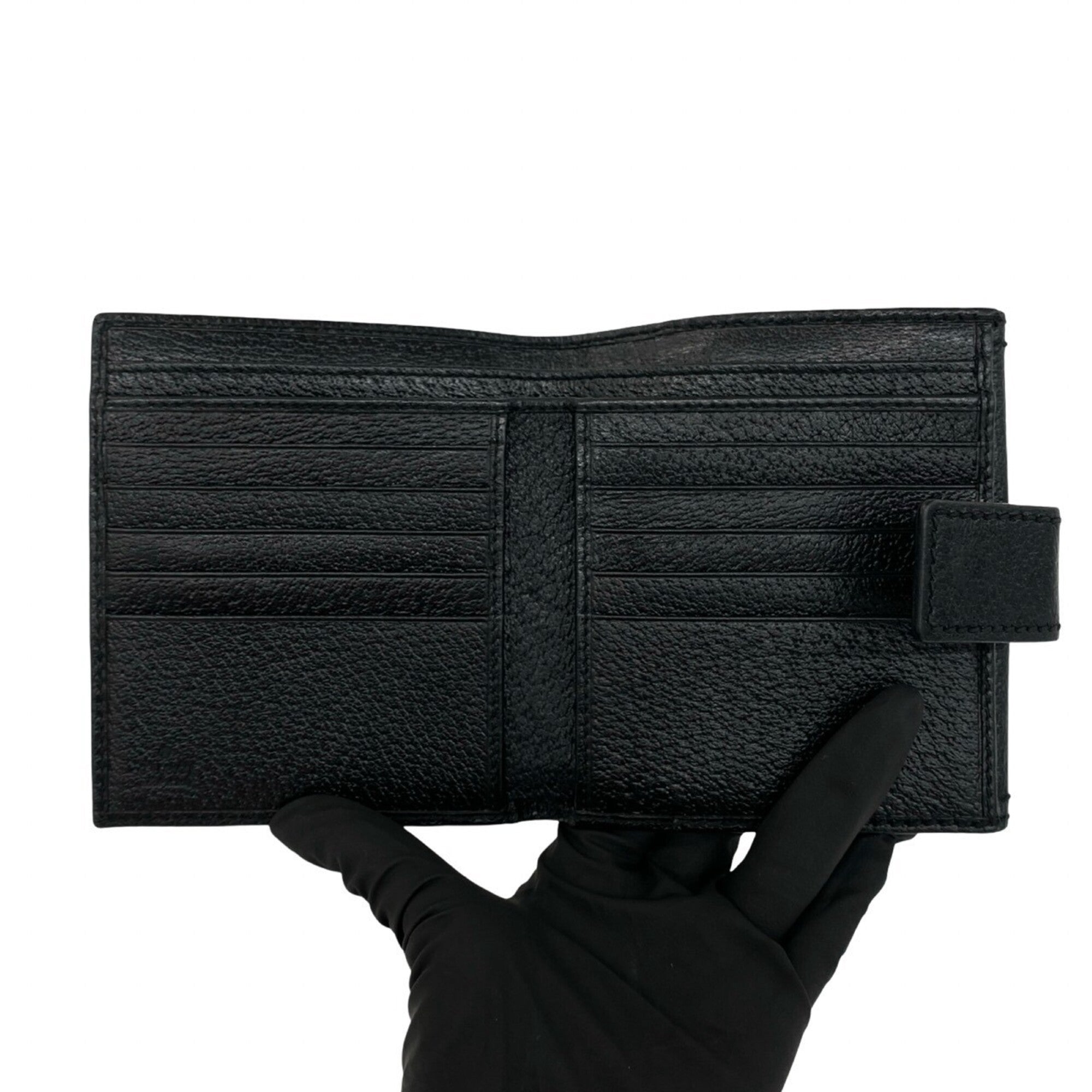 Gucci Black Leather Canvas Bamboo Wallet (Bi-Fold) (Pre-Owned)