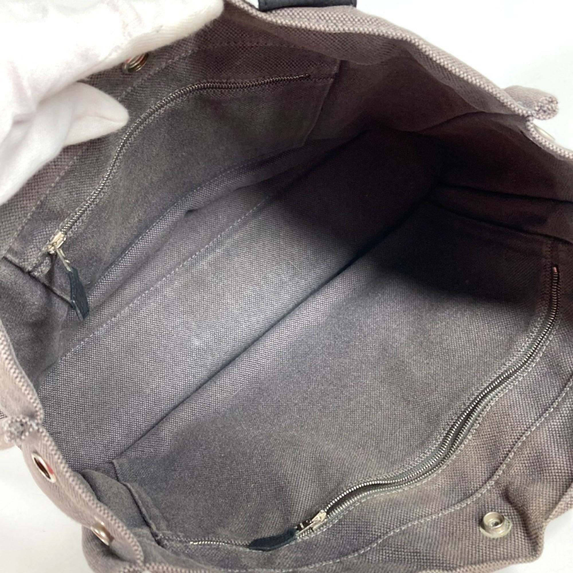 Hermes Black Gray Leather Canvas Handbag Tote Bag (Pre-Owned)