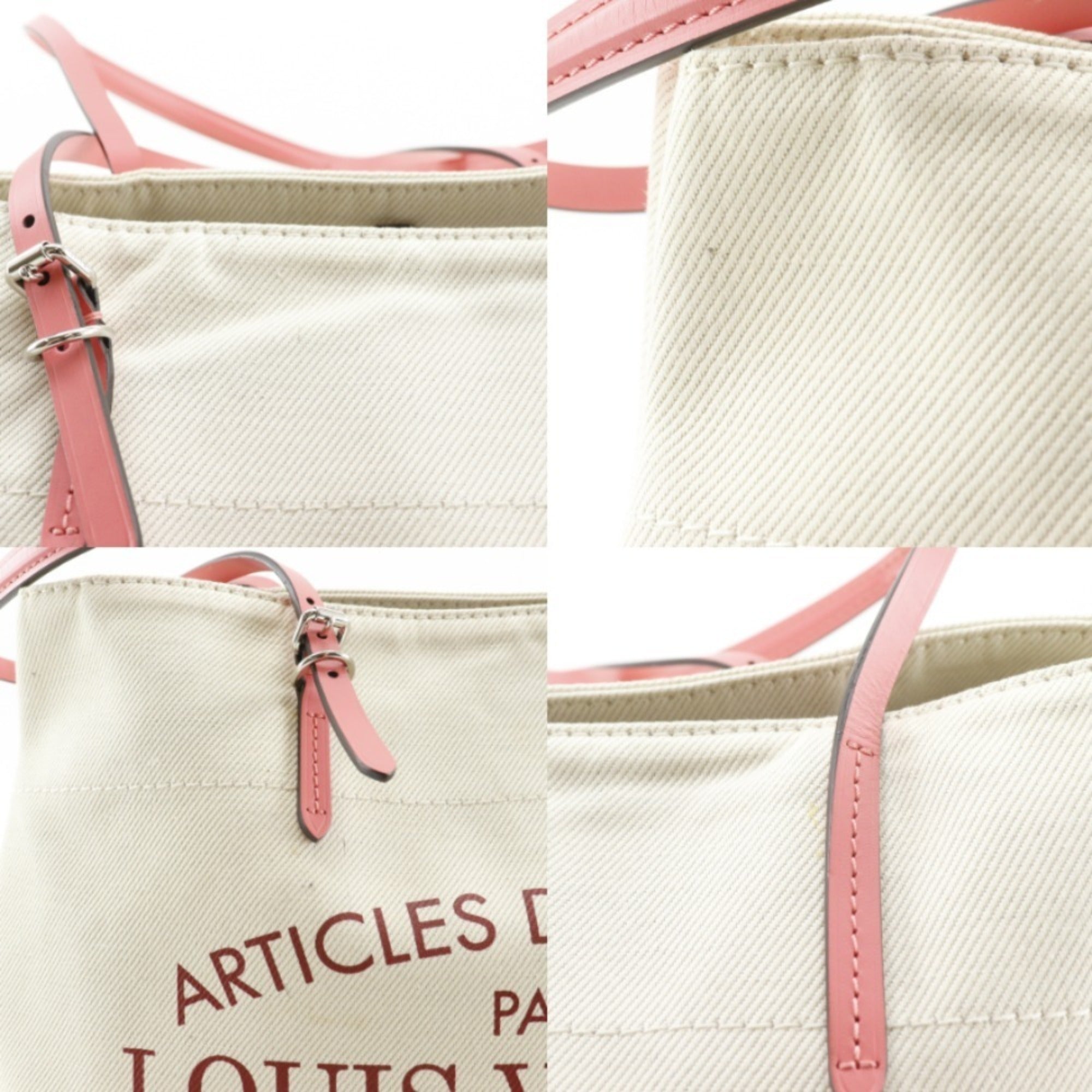 Louis Vuitton Corail Ivory Pink White Canvas Tote Bag (Pre-Owned)