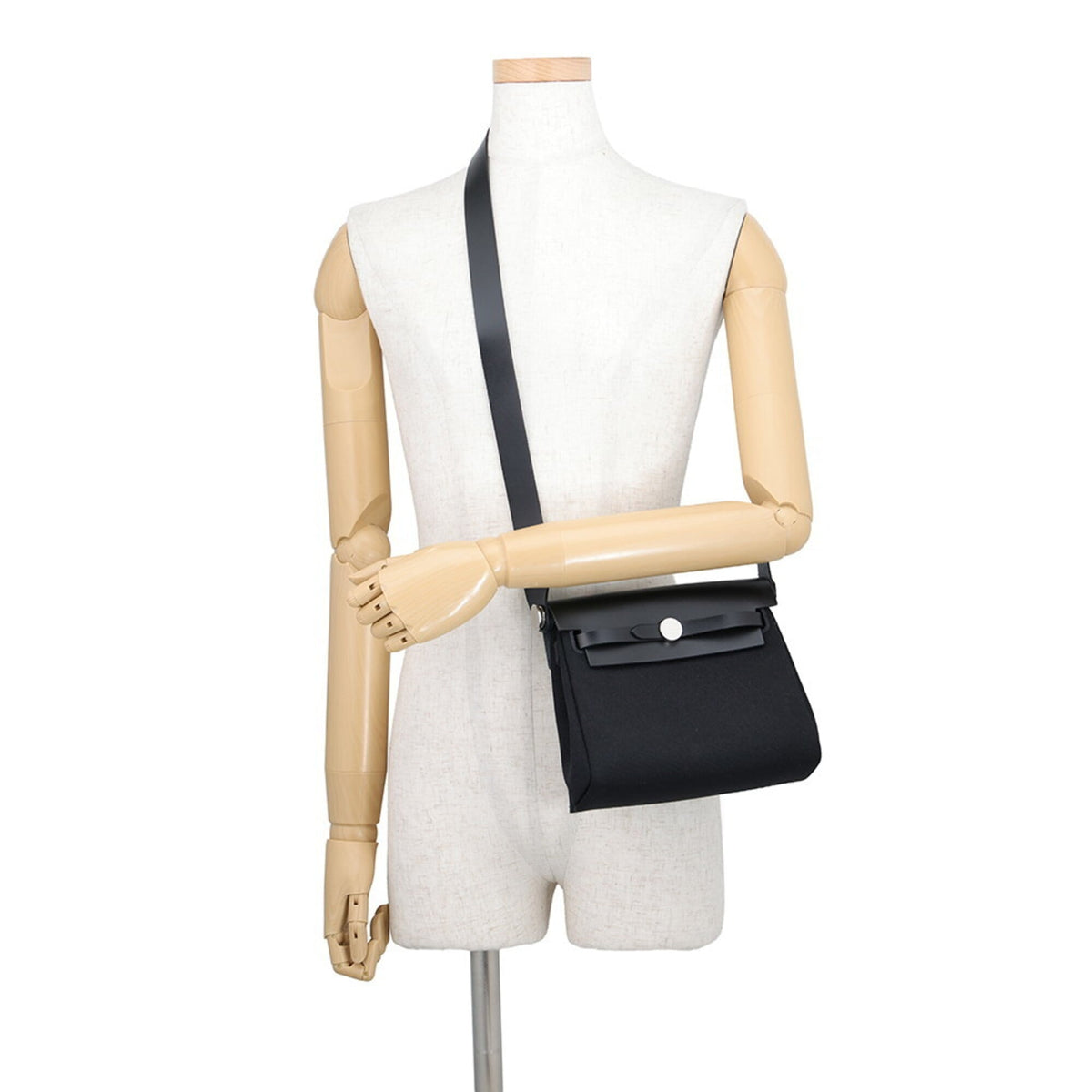 Hermes Black Toile H Leather Shoulder Bag