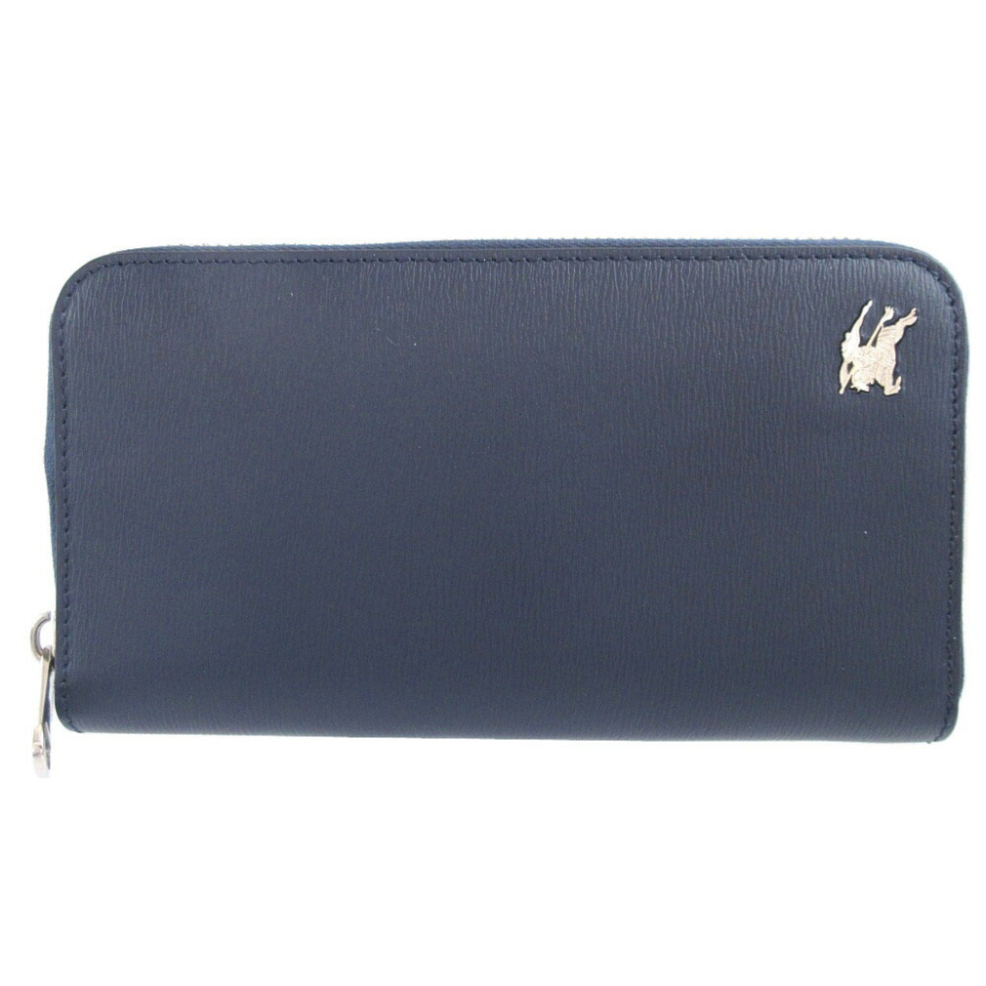 Burberry Navy Leather Long Wallet (Bi-Fold) (Pre-Owned)
