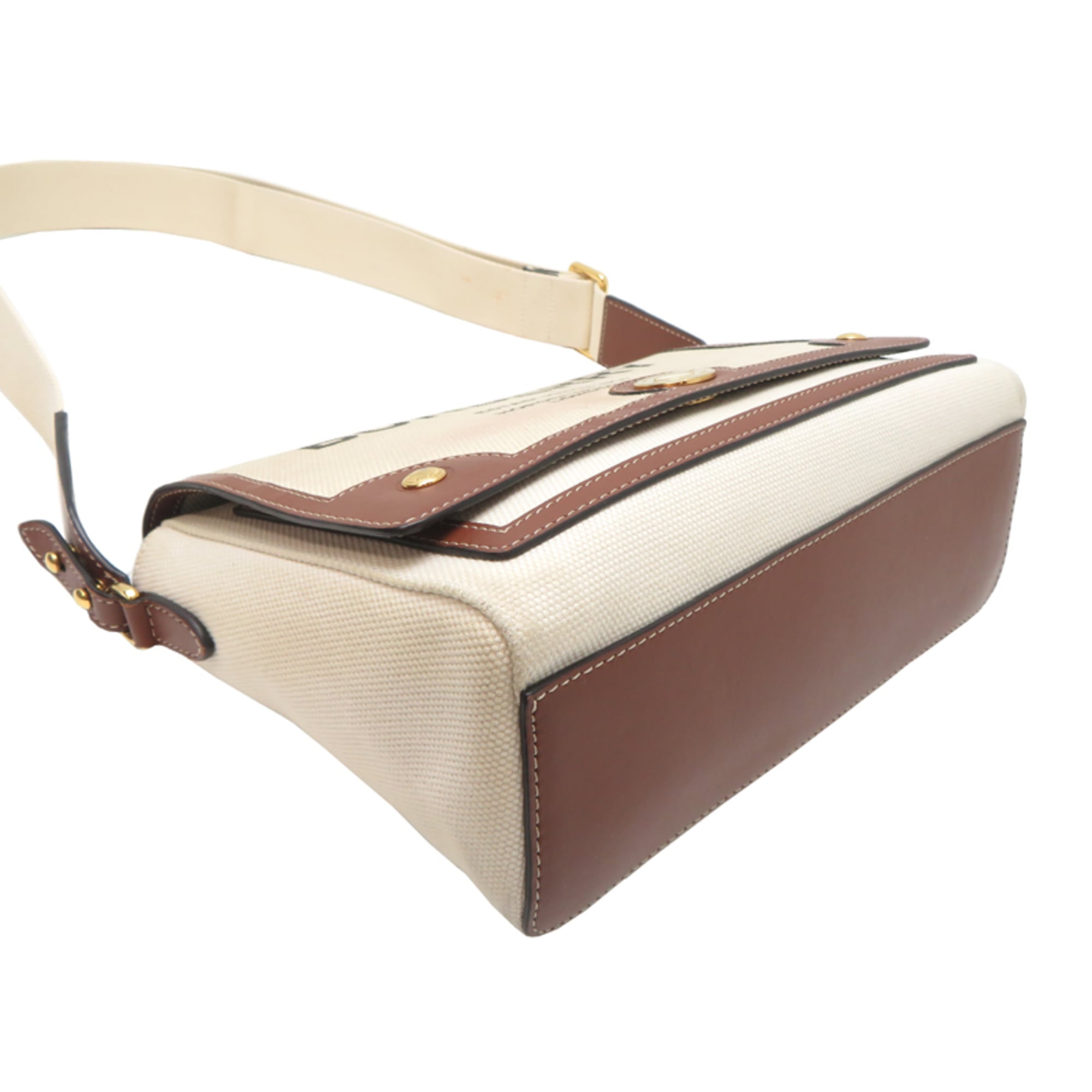 Burberry Beige Brown Canvas Leather Shoulder Bag (Pre-Owned)
