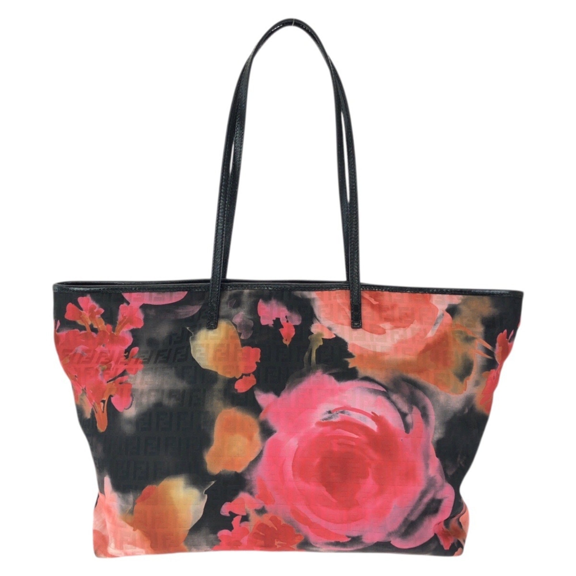 Fendi Black Orange Pink Nylon Leather Shoulder Bag Tote Bag (Pre-Owned)