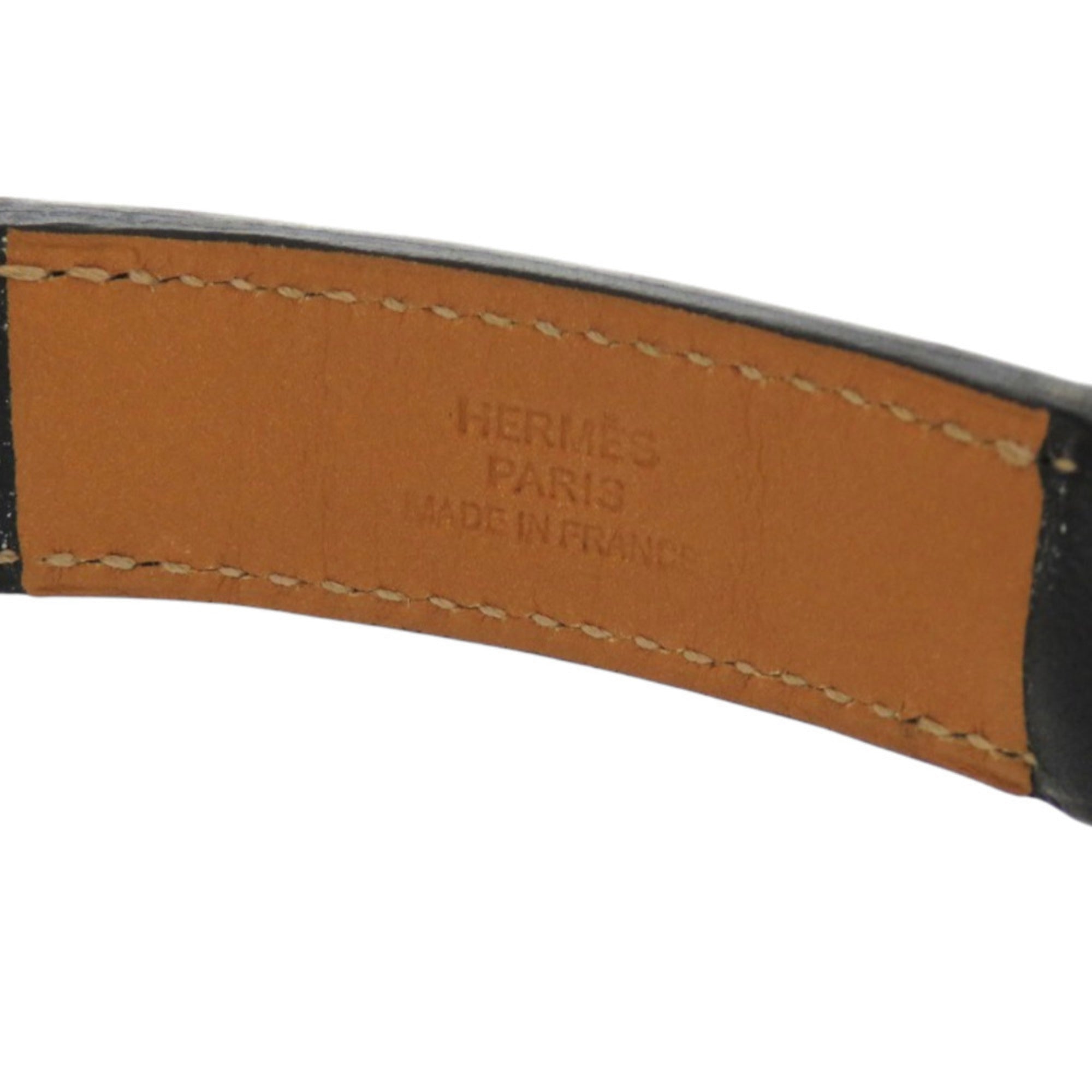 Hermes Black Brown Barenia Leather Metal Necklace (Pre-Owned)