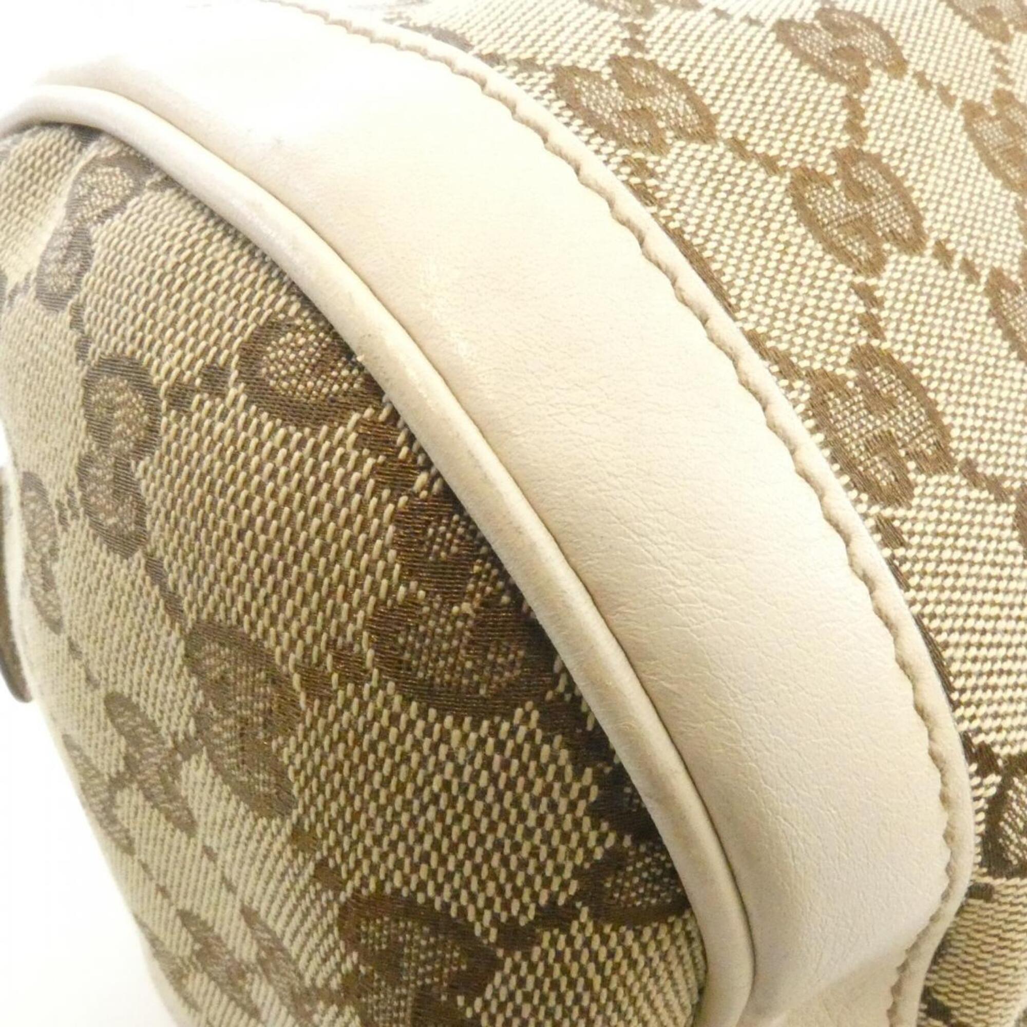 Gucci Gg Canvas Beige White Gg Canvas Leather Handbag (Pre-Owned)