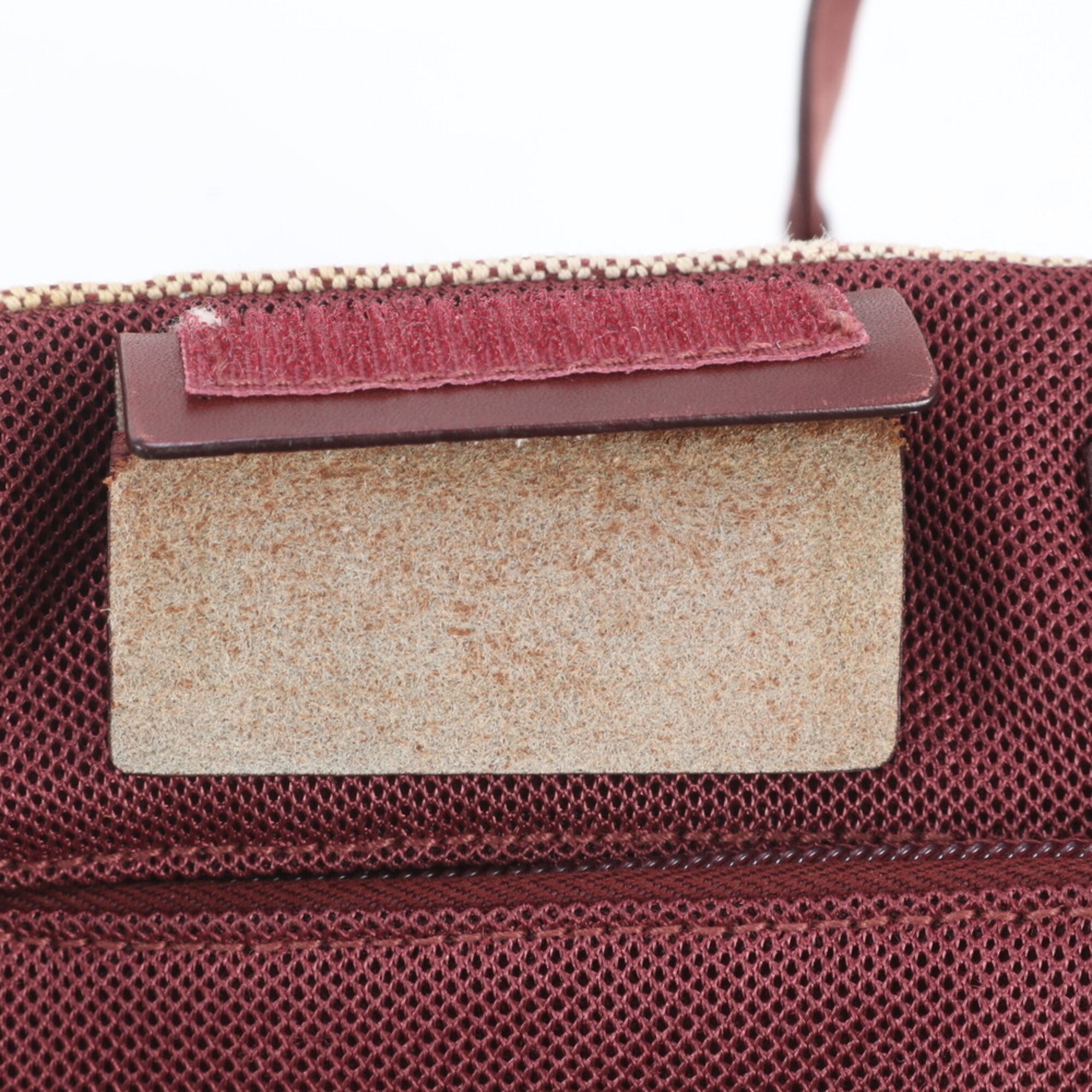 Prada Beige Red Color Wine Leather Canvas Handbag Shoulder Bag Tote Bag (Pre-Owned)