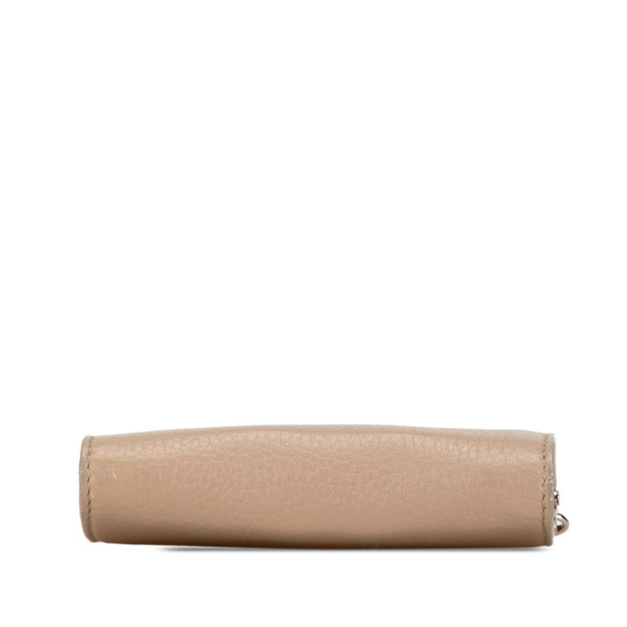 Bvlgari Beige Grayish Leather Chain/Shoulder Wallet (Pre-Owned)