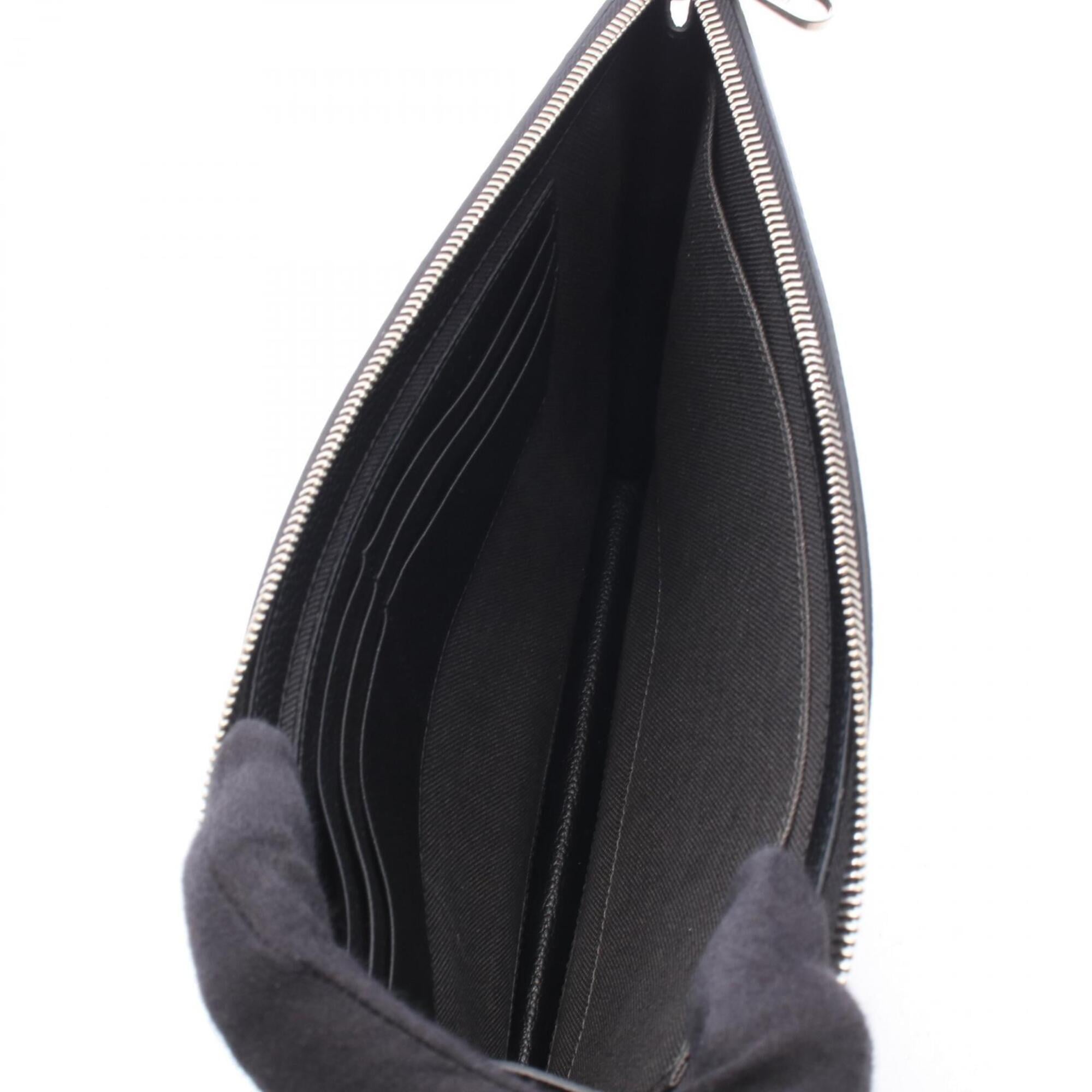 Gucci Black Gray Pvc Coated Canvas Leather Clutch Bag Handbag (Pre-Owned)