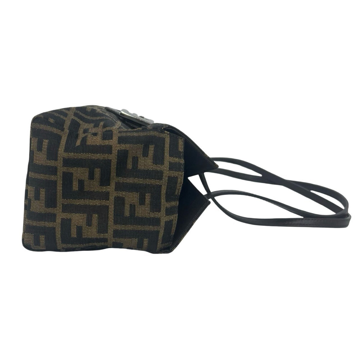 Fendi Black Brown Canvas Leather Handbag Tote Bag (Pre-Owned)
