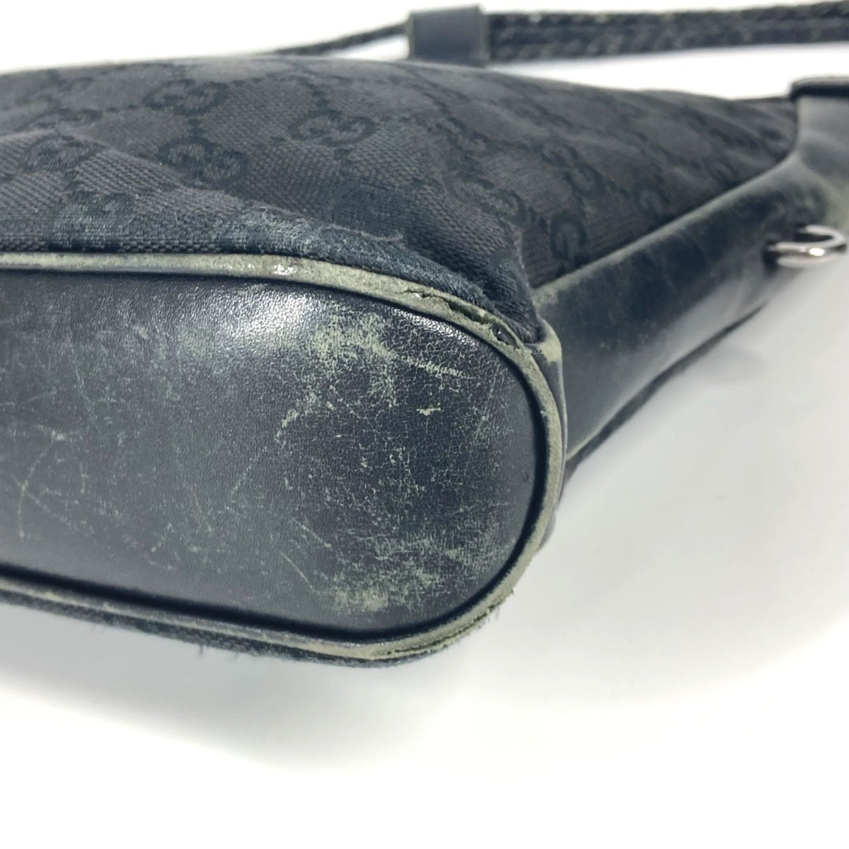 Gucci Black Gg Canvas Leather Shoulder Bag (Pre-Owned)