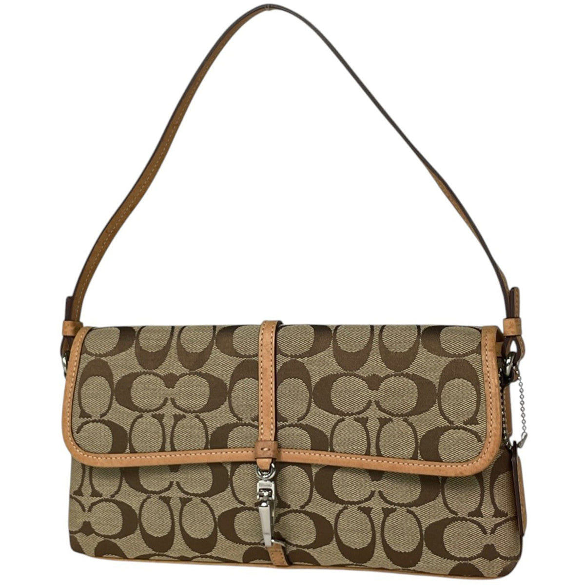 Coach Signature Beige Brown Canvas Leather Shoulder Bag (Pre-Owned)