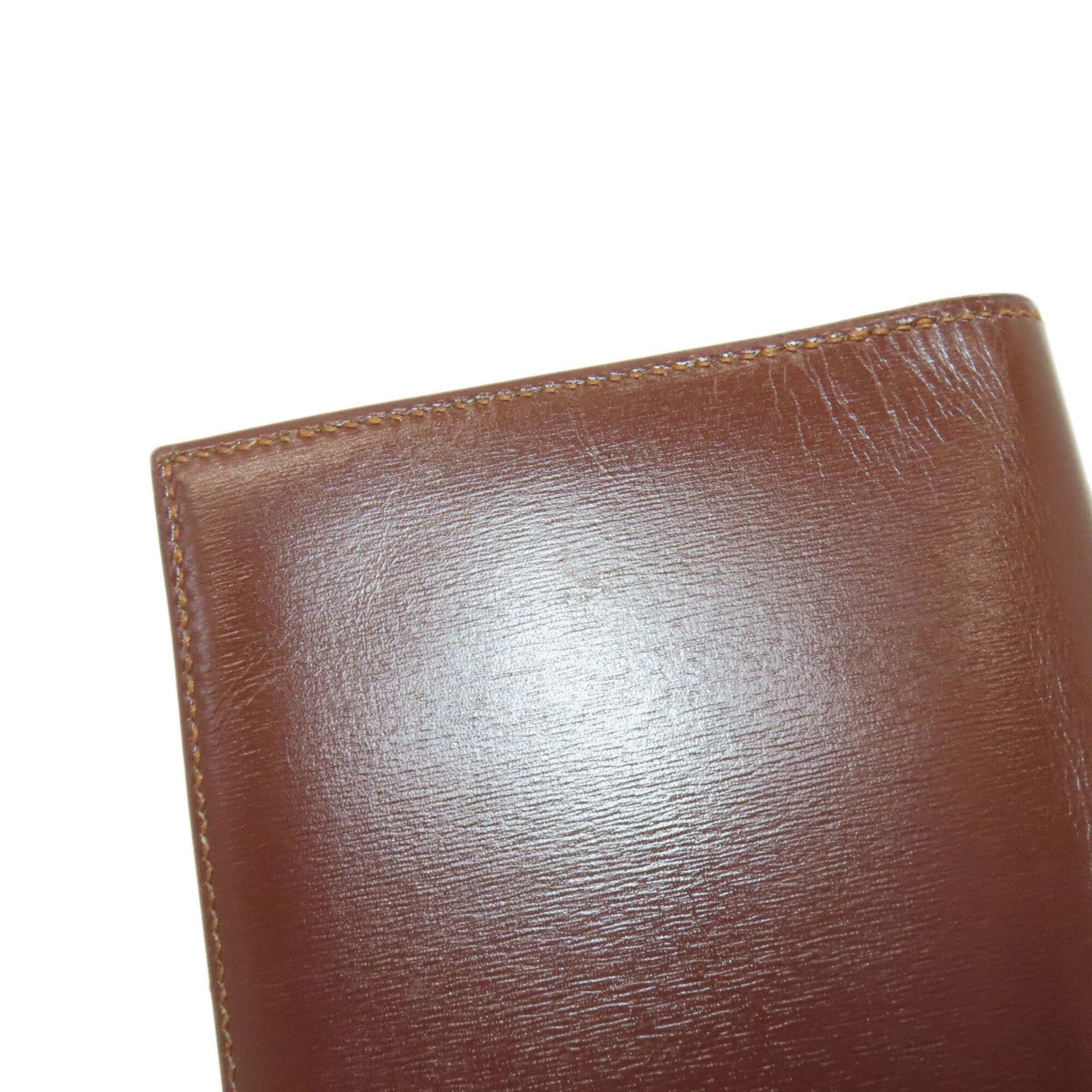 Hermes Brown Red Color Box Calf Leather Long Bill Wallet (Bi-Fold) (Pre-Owned)