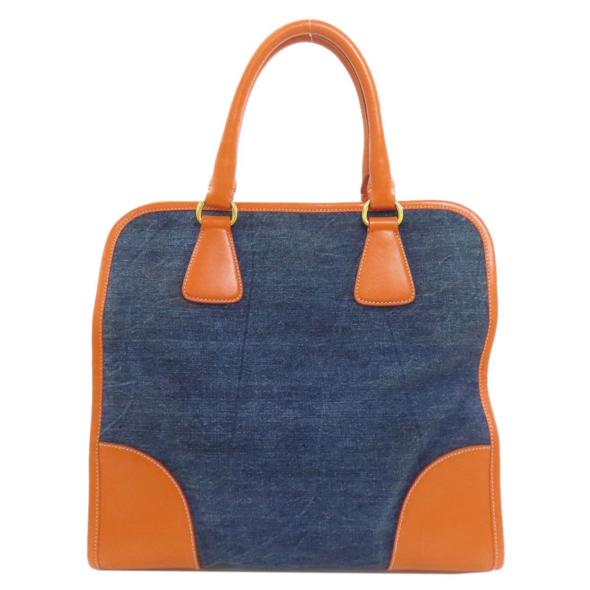 Prada Blue Orange Canvas Leather Handbag (Pre-Owned)