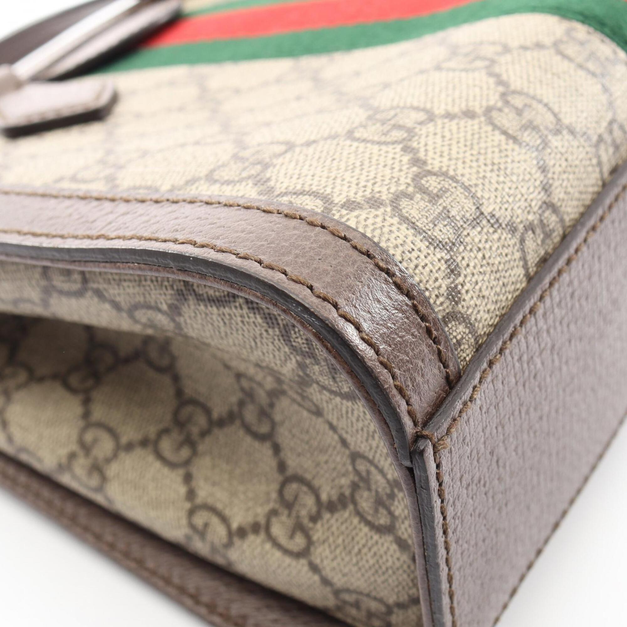 Gucci Beige Brown Coated Canvas Leather Handbag Tote Bag (Pre-Owned)